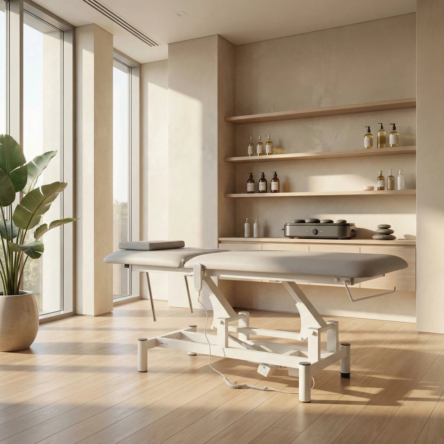 Optima Therapietafel, elektrische hoogteverstelling met handafstandsbediening, Satin Comfort k729 grijs