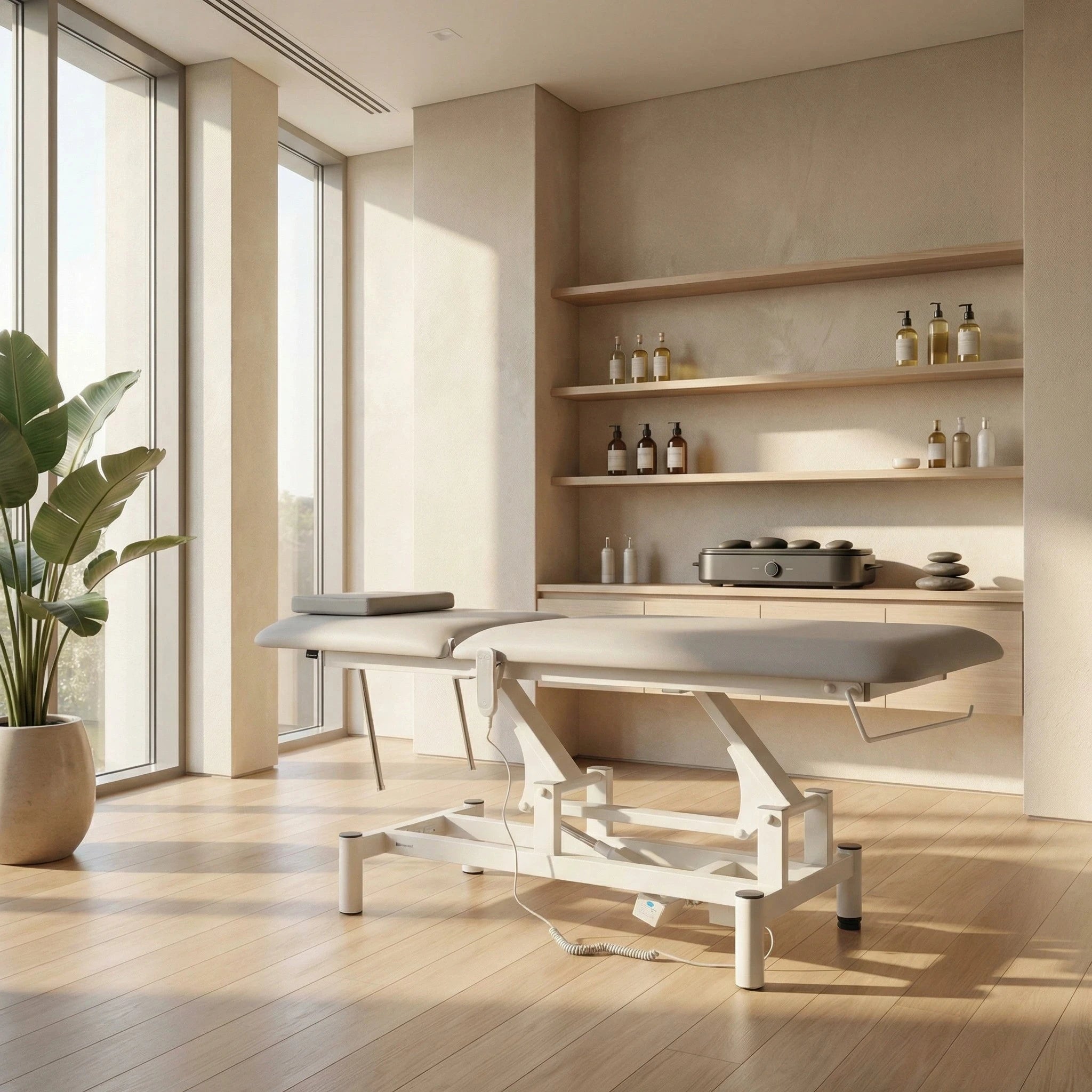 Optima Therapietafel, elektrische hoogteverstelling met handafstandsbediening, Satin Comfort k729 grijs