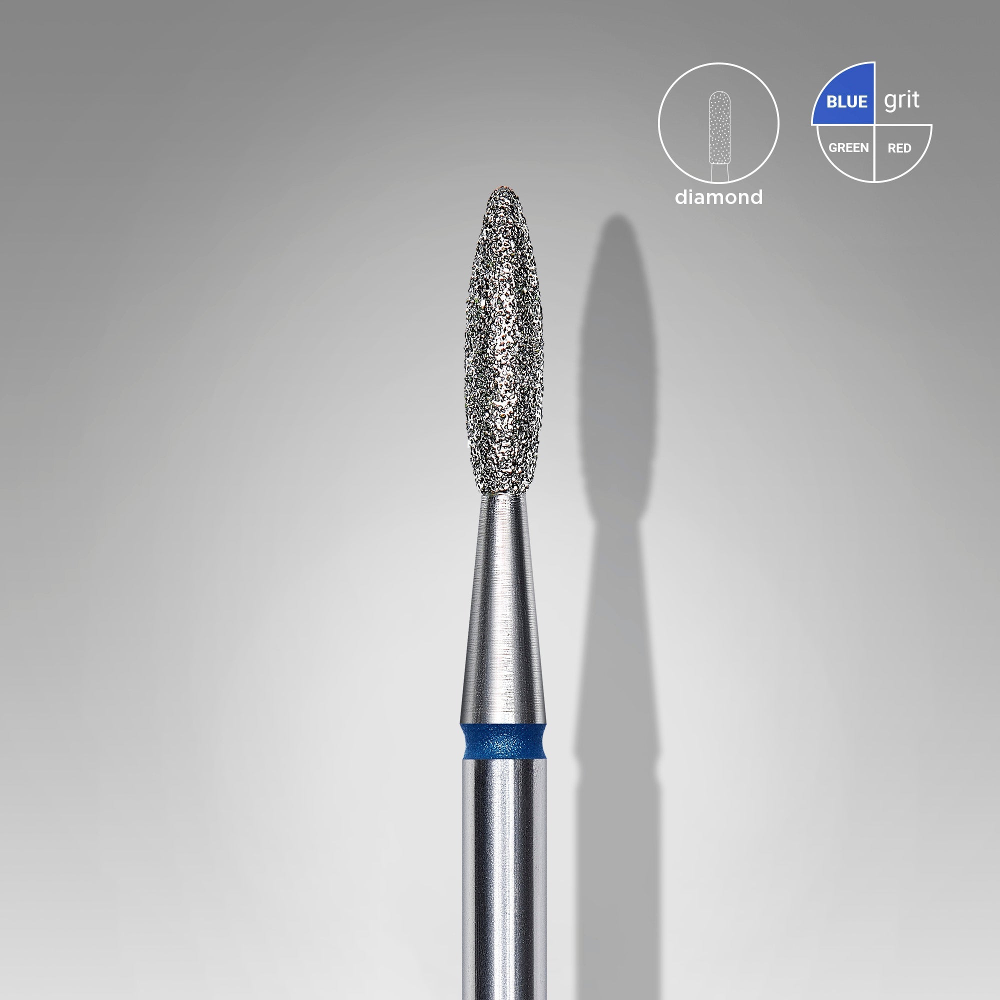 Embout diamant  "flame", bleu, diamètre 2,1 mm / longueur de la partie de travail 8 mm (divisible par 10)