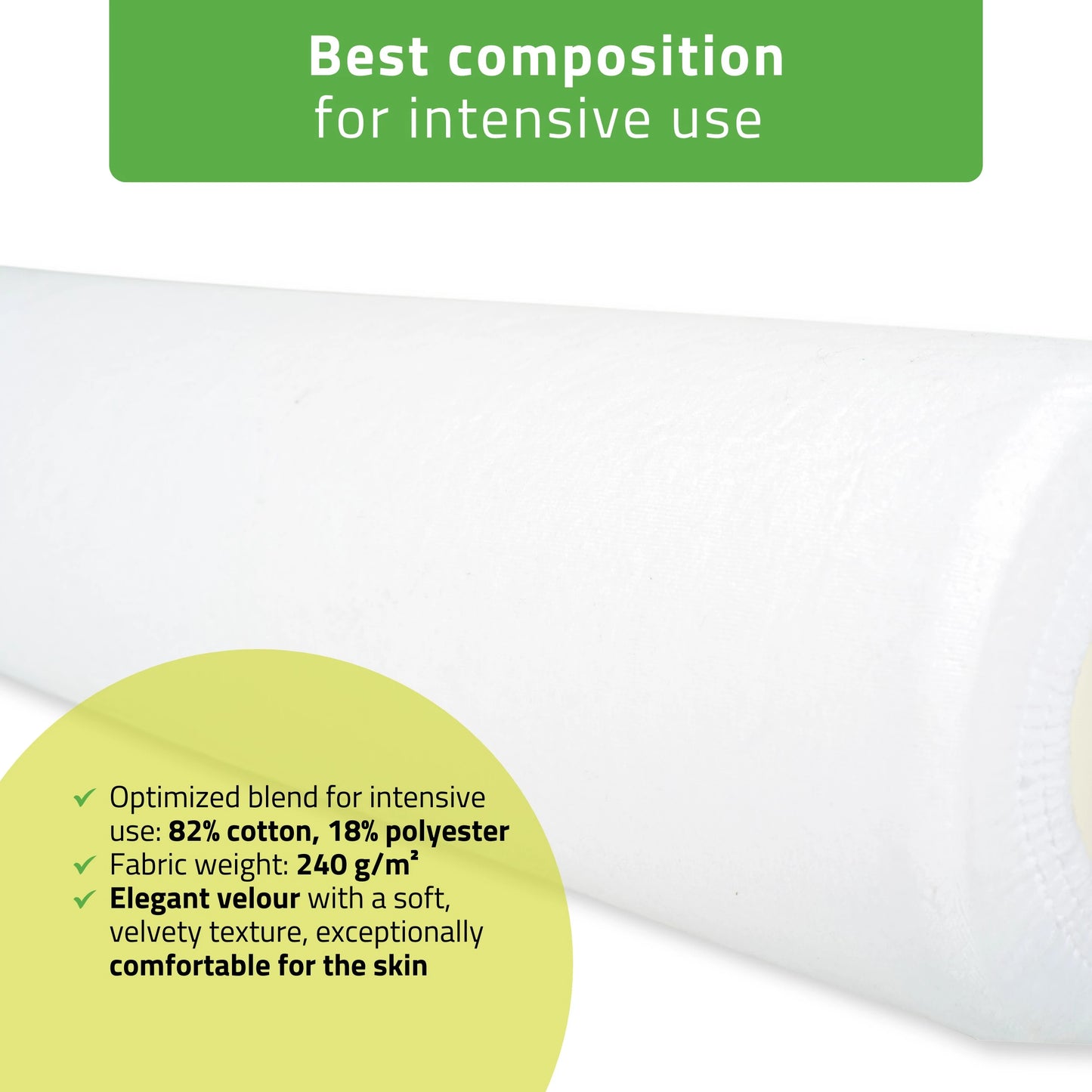 Velour cover with elastic for coussin cylindrique, 15 × 60 cm blanc