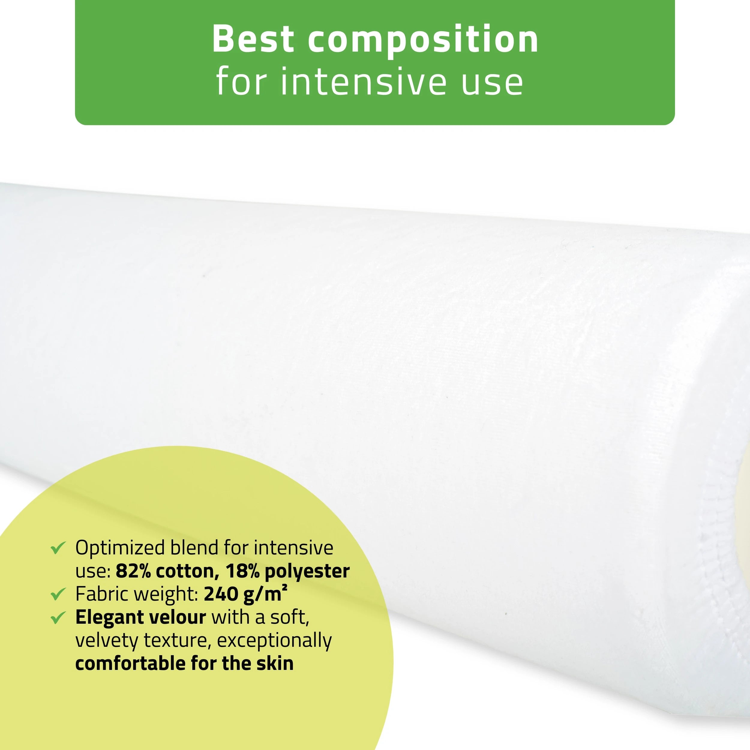 Velour cover with elastic for coussin cylindrique, 15 × 60 cm blanc