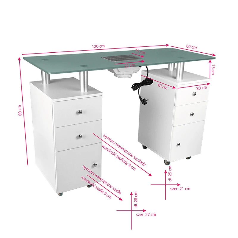 Cosmetic desk glass 317 white with an absorber