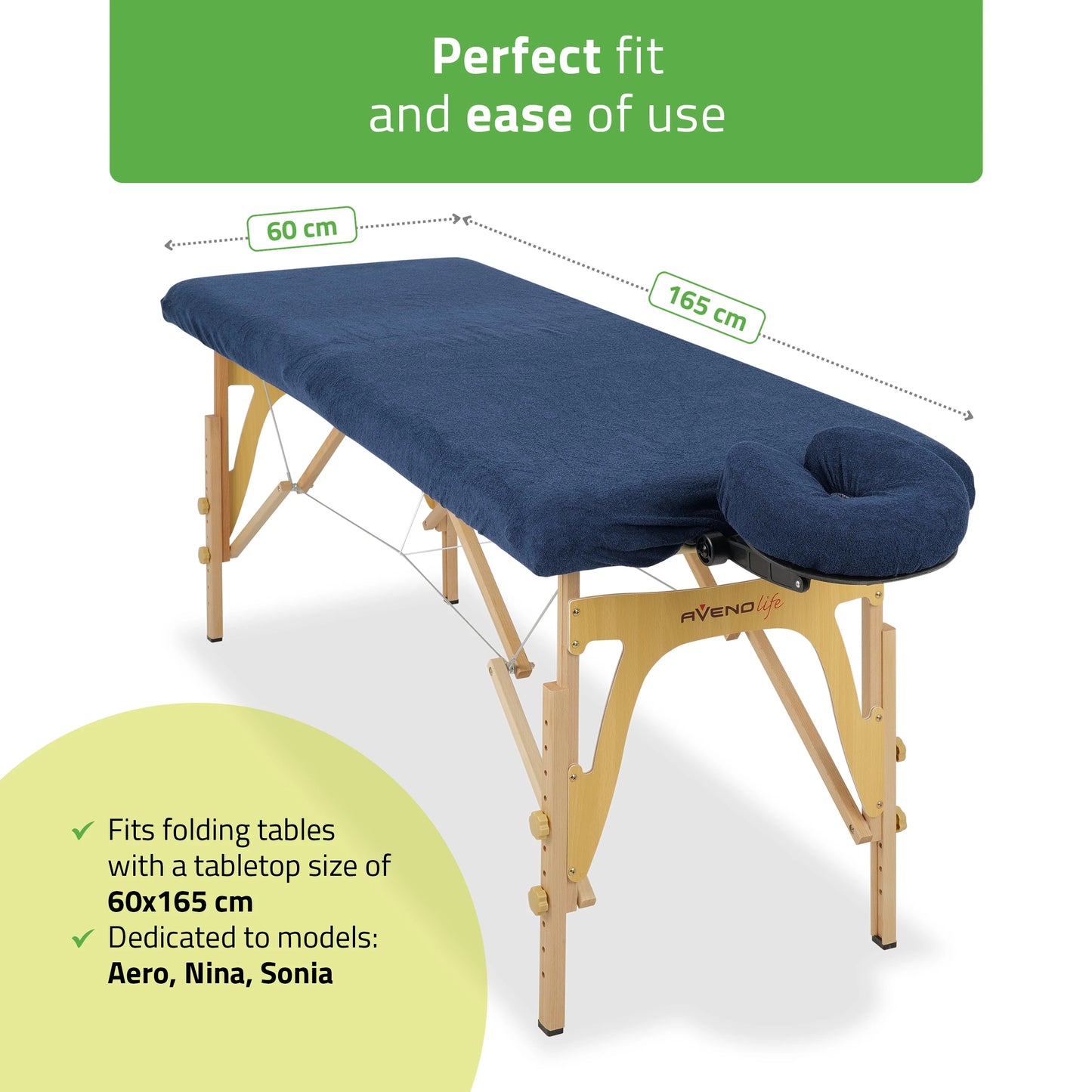 Set – 1-piece terry sheet for folding tables – 60/165 cm, navy blue terry headrest cover