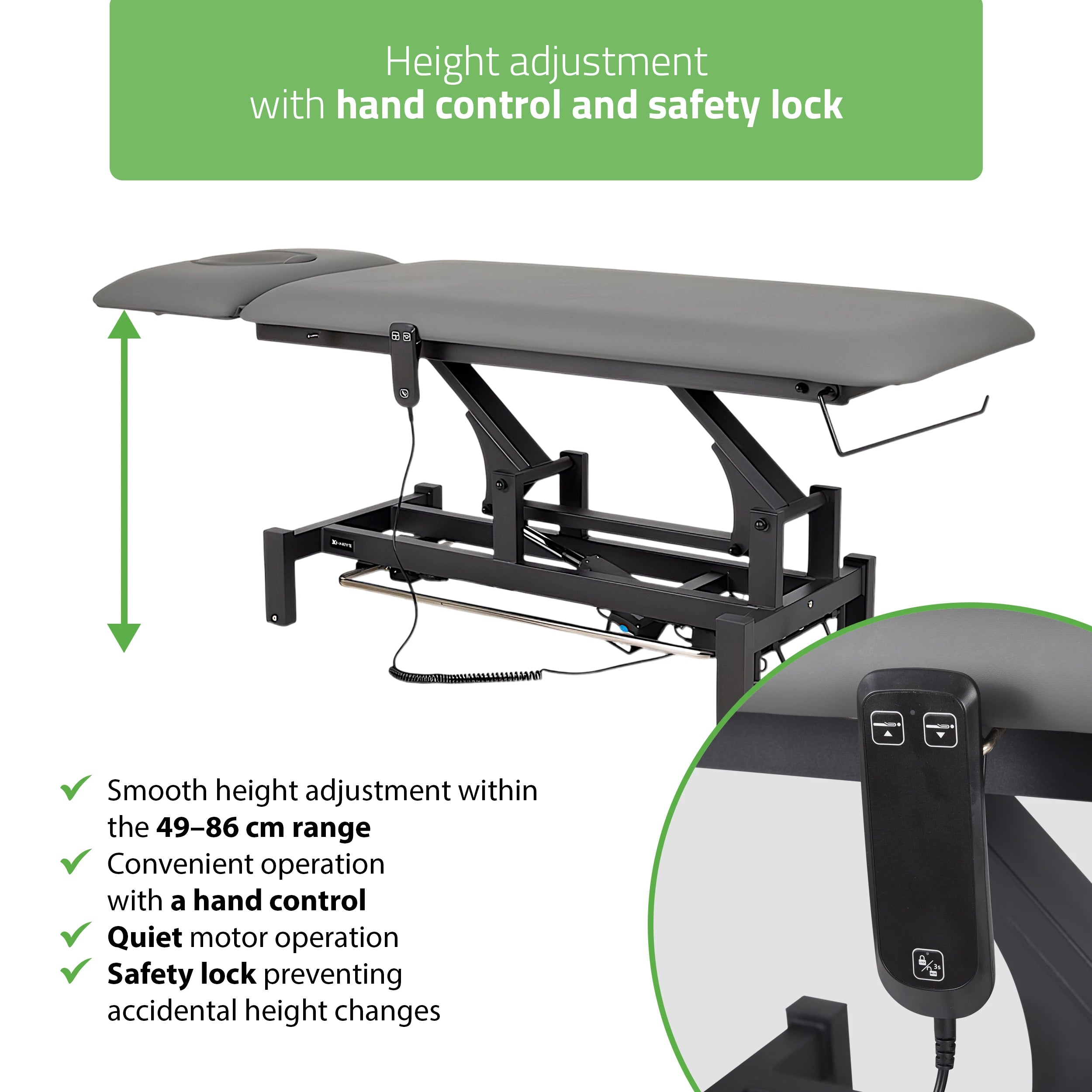 Fortis 2 ERGO Massagetafel, elektrische hoogteverstelling met voetbalkabel, ERGO kussen, K722 Grijs