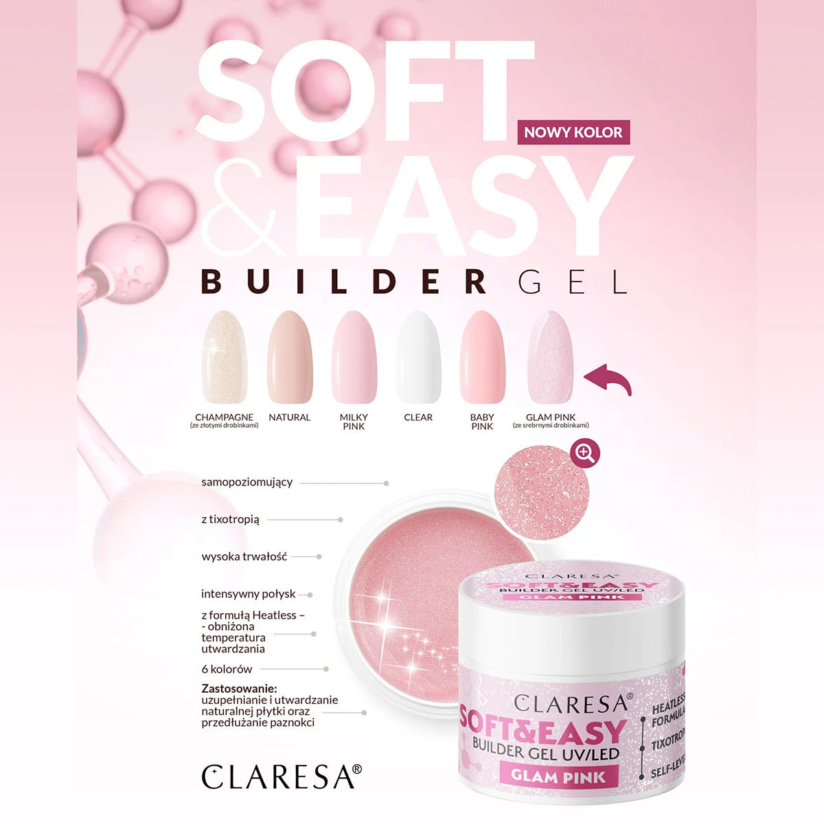 Claresa Vienfāzes gēls Soft&Easy, glam pink, 90g