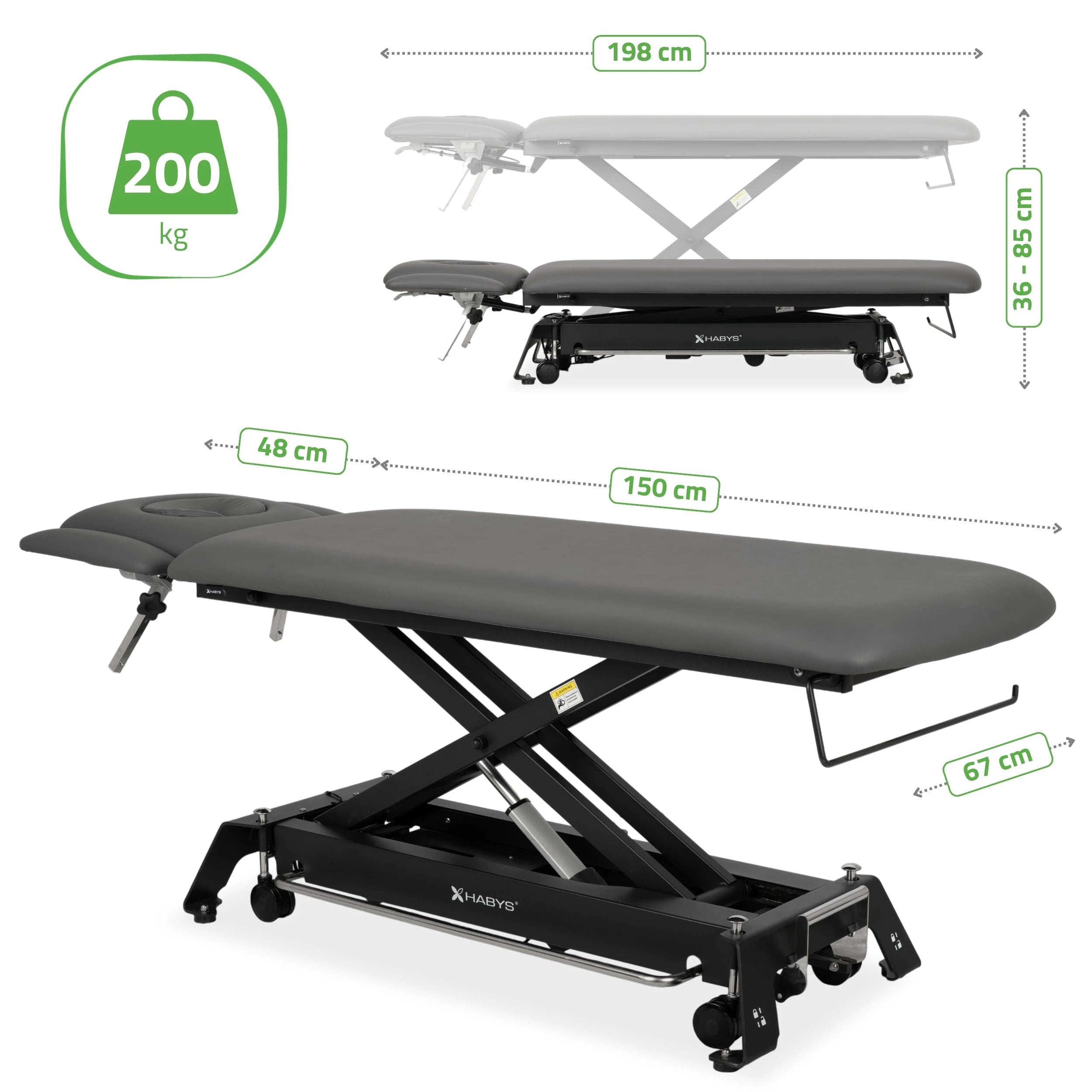 Evero Cross X4 ERGO therapietafel, elektrische hoogteverstelling, voetbediening, ERGO kussen, Satin Comfort k722 grijs