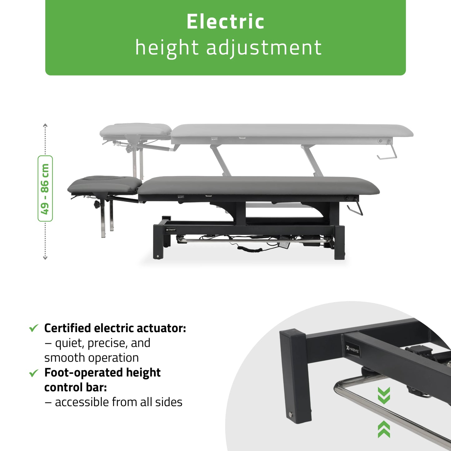Fortis 4 ERGO Behandeltafel, elektrische hoogteverstelling met voetbalkabel, ERGO kussen, K722 Grijs