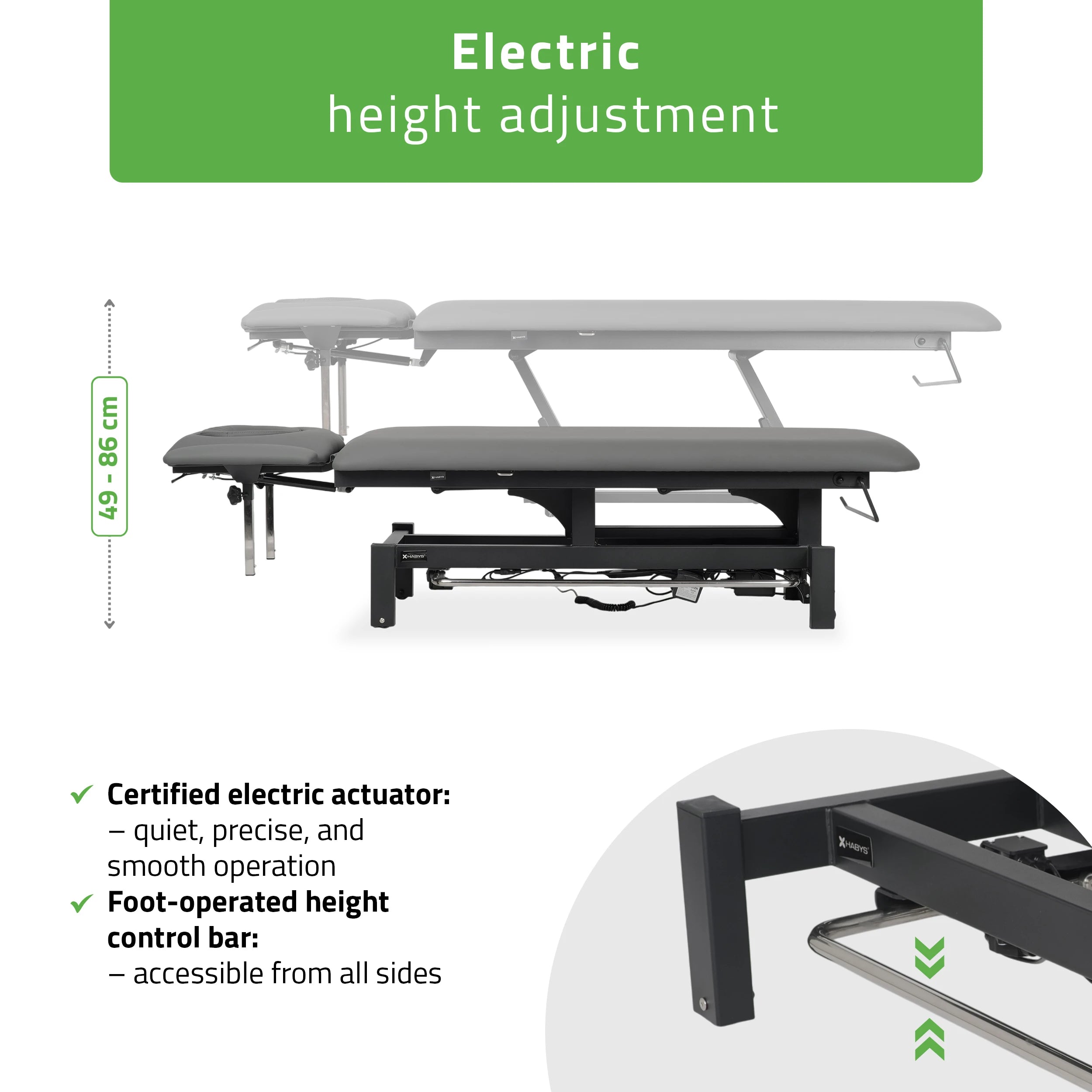 Fortis 4 ERGO Behandeltafel, elektrische hoogteverstelling met voetbalkabel, ERGO kussen, K722 Grijs