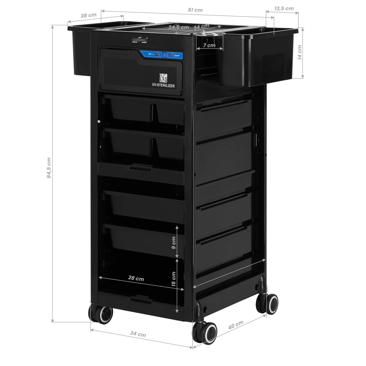 Gabbiano Frizētavas ratiņi ar UV sterilizatoru 68UV, melni