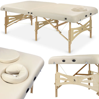 Masažo stalas Integral Light Wood 102 Comfort, šviesi mediena, vinilo paviršius, veido anga, K033, smėlio spalva