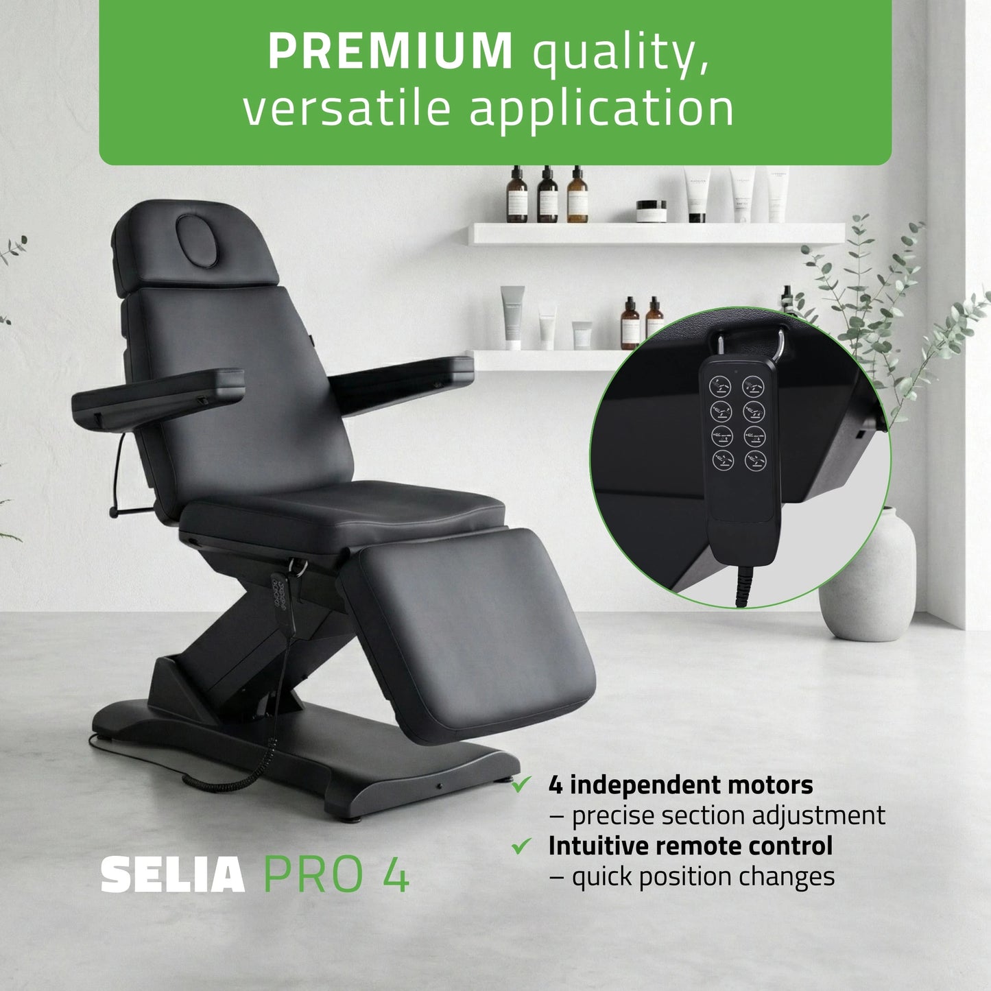 Elektrinė kosmetologinė kėdė-lova Selia PRO 4 Touch Core k315, juoda