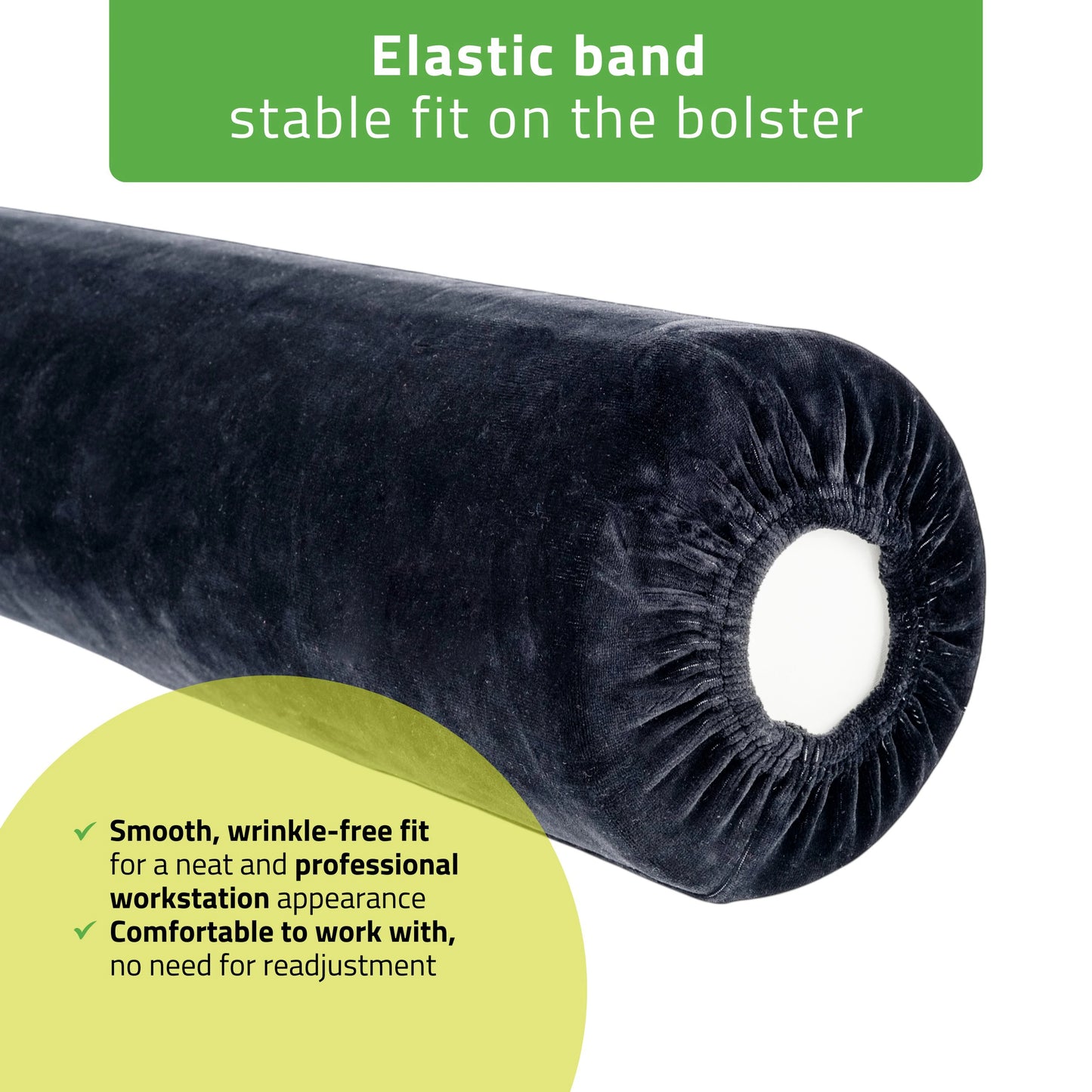 Velour cover with elastic for bolster, 15 × 60 cm black
