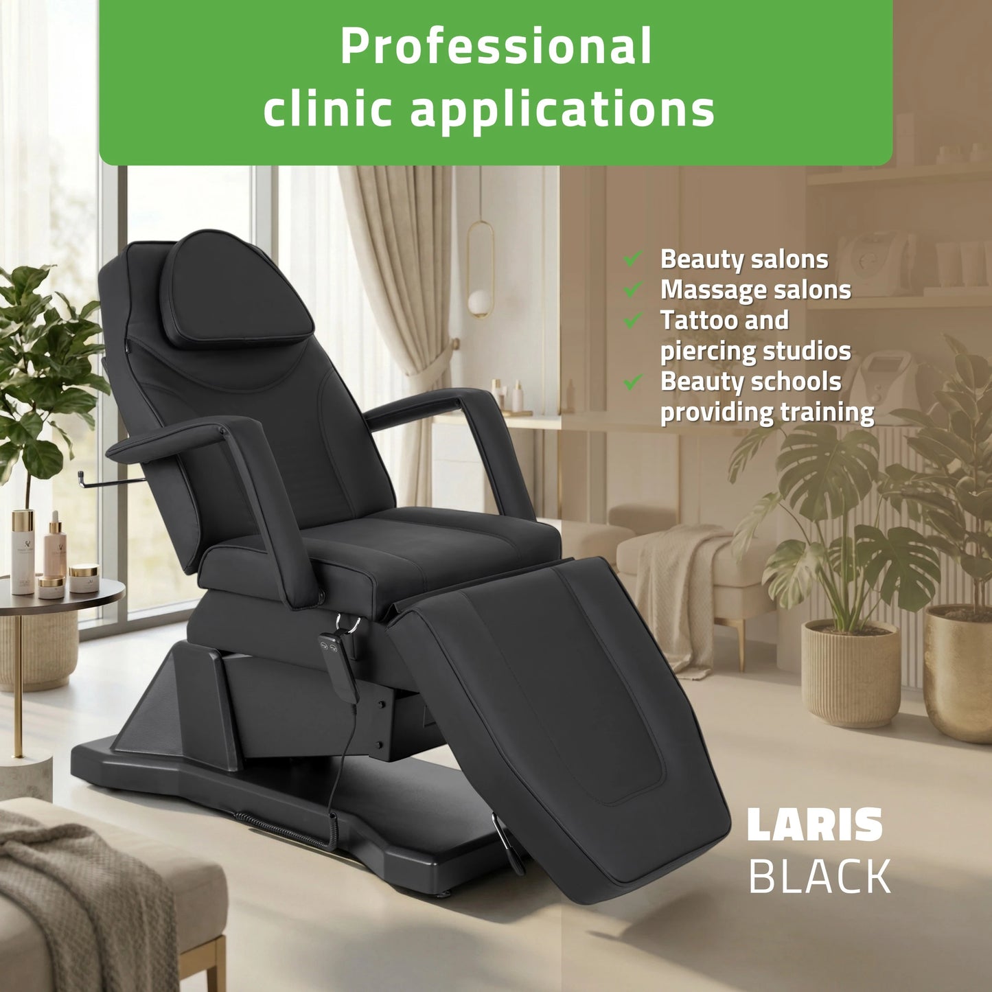 Kosmetoloģiskais krēsls - kušete Laris Touch Core k315, melna