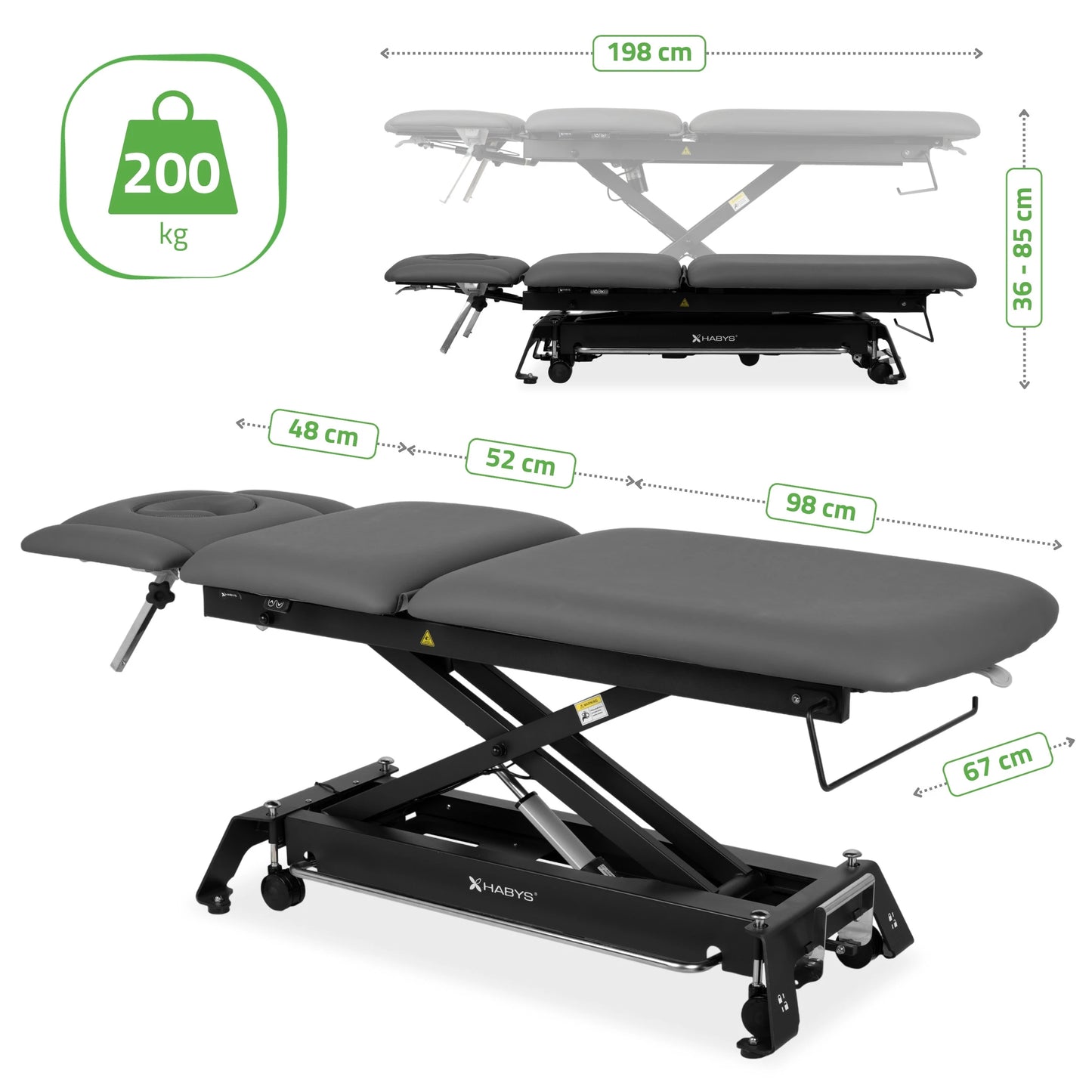 Evero Cross X5 ERGO therapietafel, elektrische hoogteverstelling, voetbediening, ERGO kussen, Satin Comfort k722 grijs
