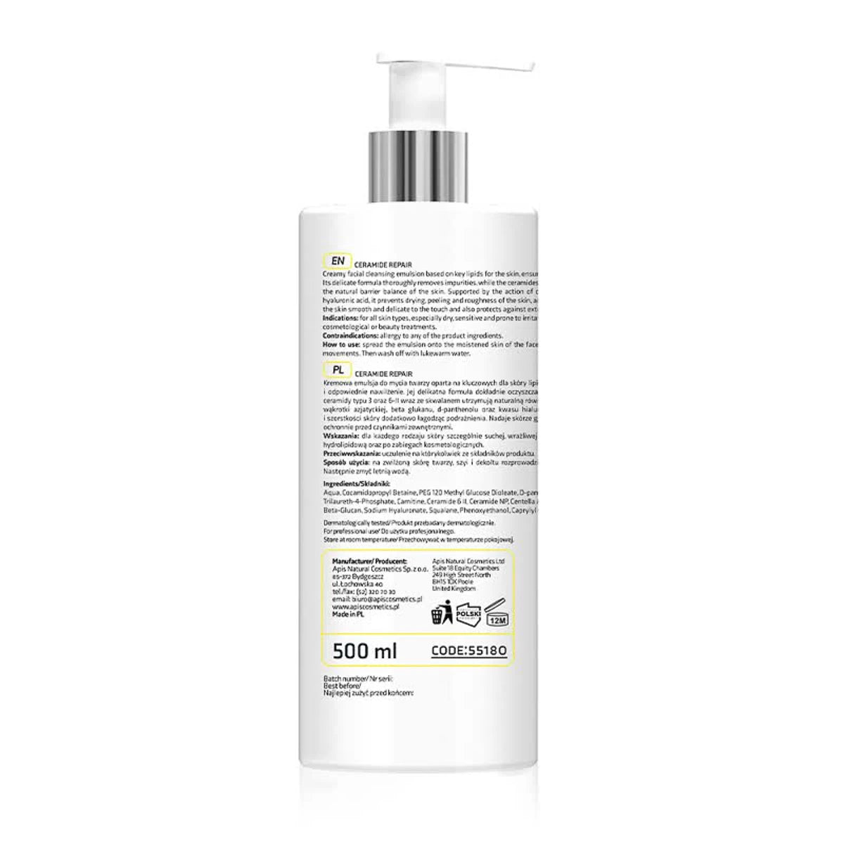 Apis CERAMIDE REPAIR Maigā sejas attīrošā emulsija ar keramīdiem un beta glikānu, 500 ml