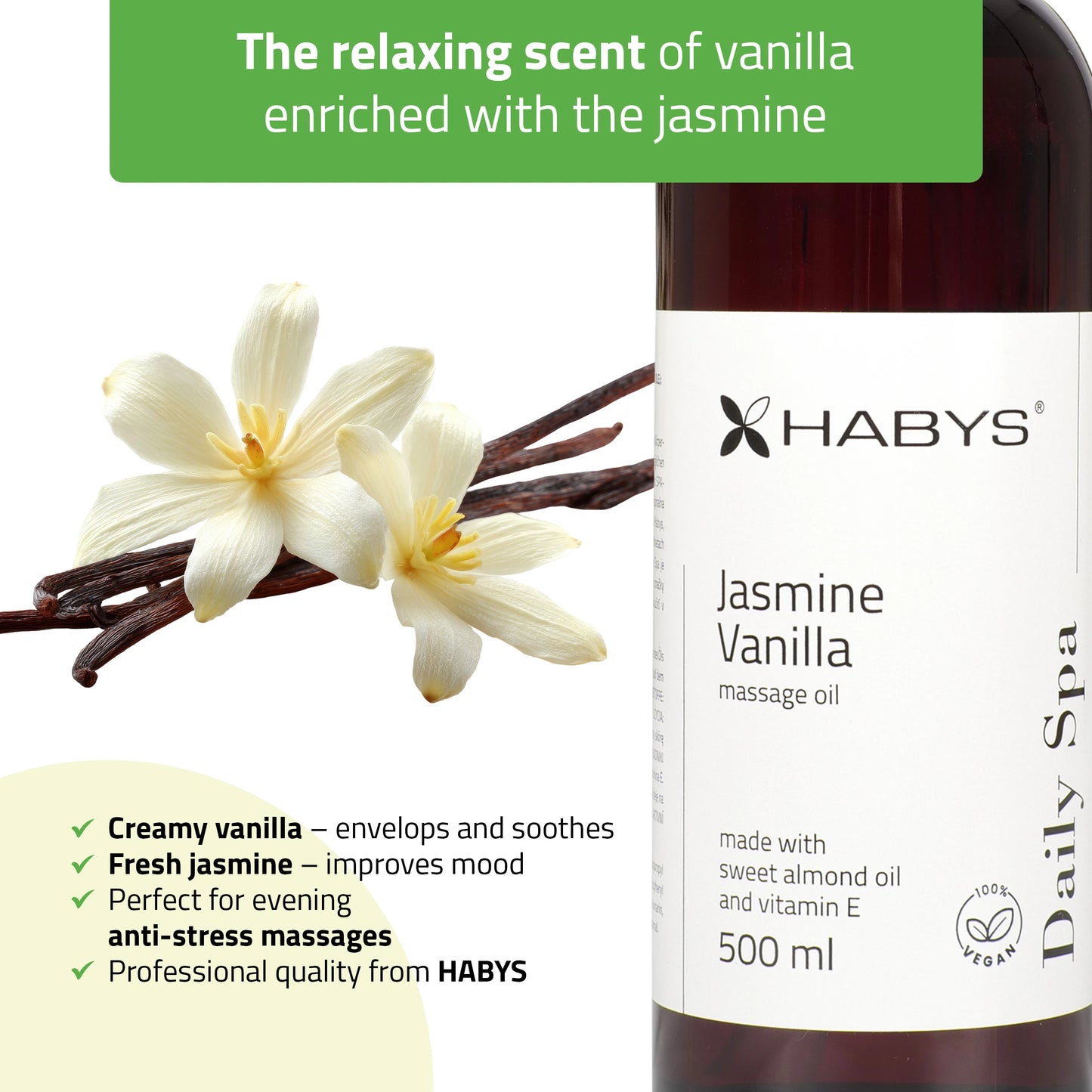 Masāžas eļļa Daily Spa Jasmine Vanilla, 500 ml
