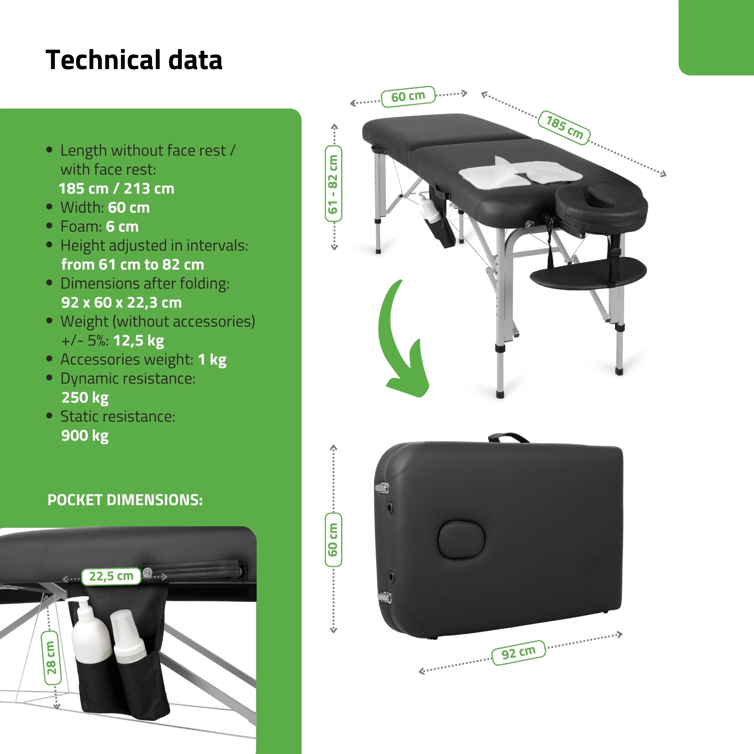Portable massage table Vera 60 Comfy Base K515 Black