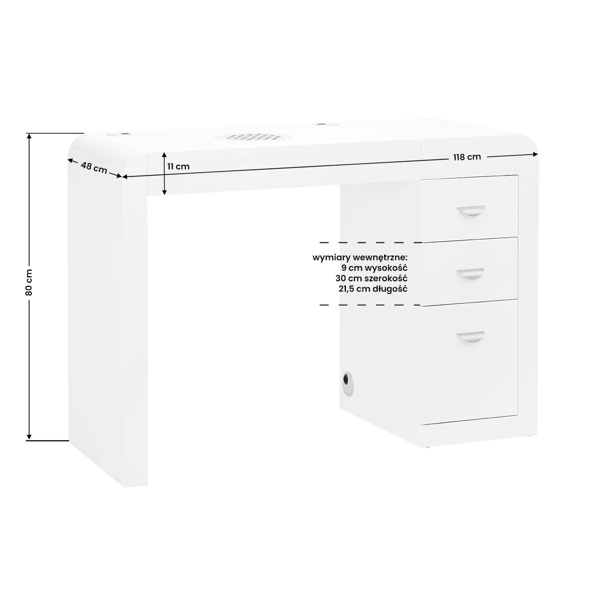 Manicure table 312 with vacuum cleaner, white