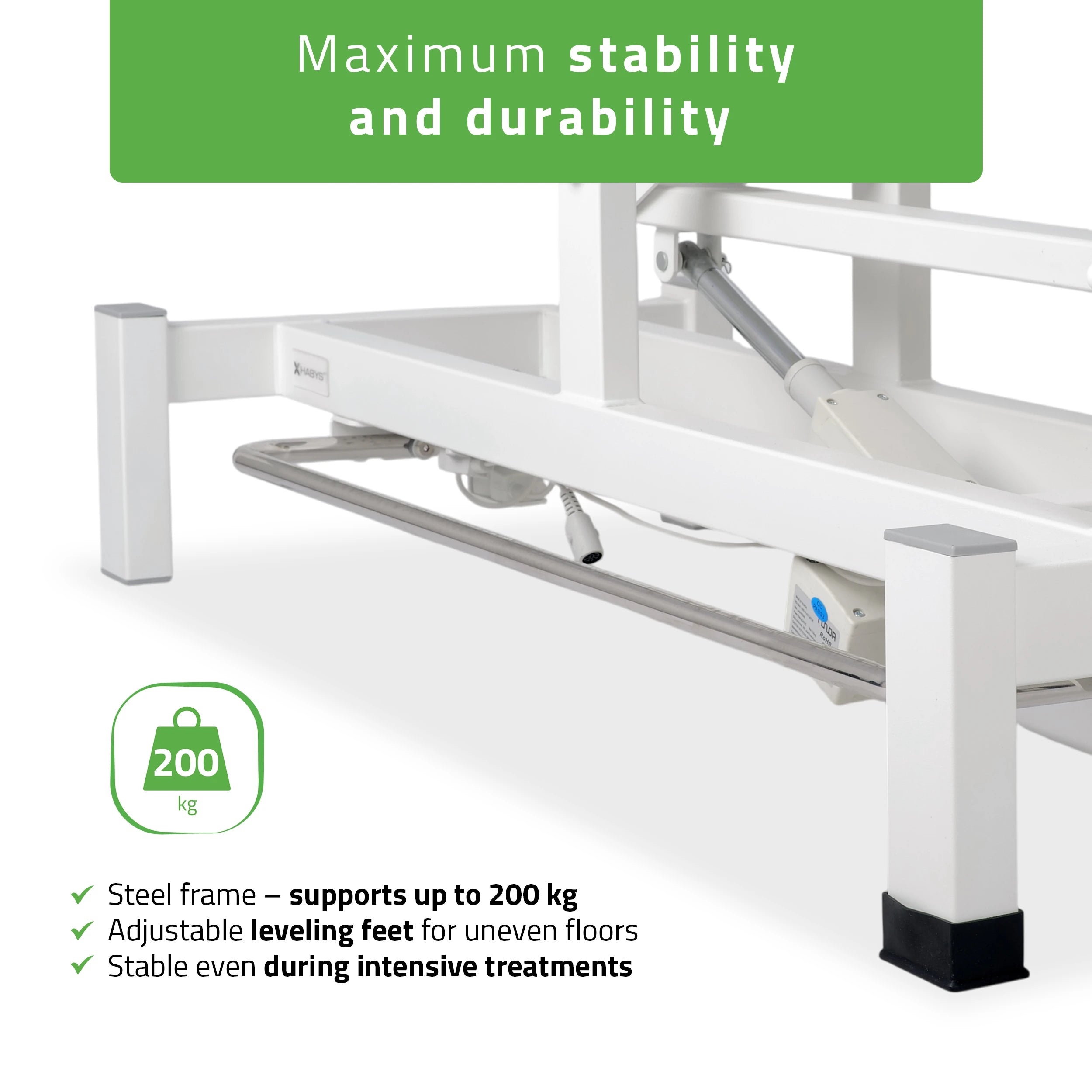 Fortis 2 treatment table, electric adjustment, foot control bar, hand remote control, head cushion, k729 light gray