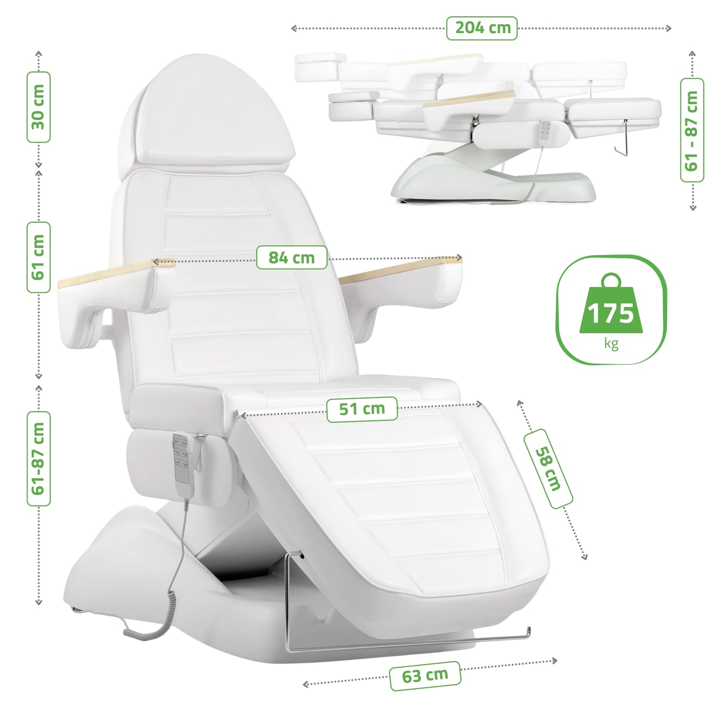 Elektriskā kosmetoloģijas krēsls - kušete Leo PRO 4 Comfy Base k501, balta