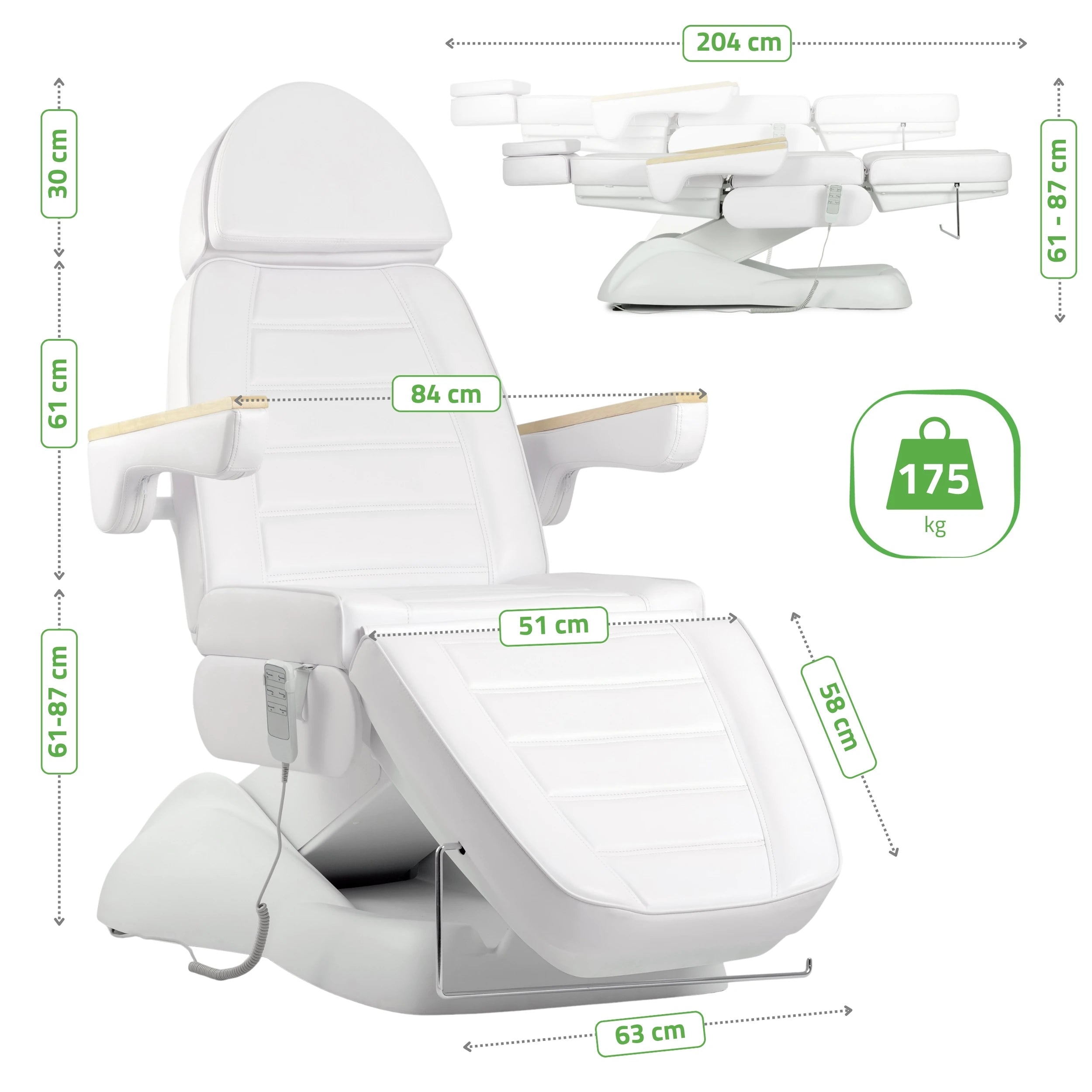 Elektriskā kosmetoloģijas krēsls - kušete Leo PRO 4 Comfy Base k501, balta