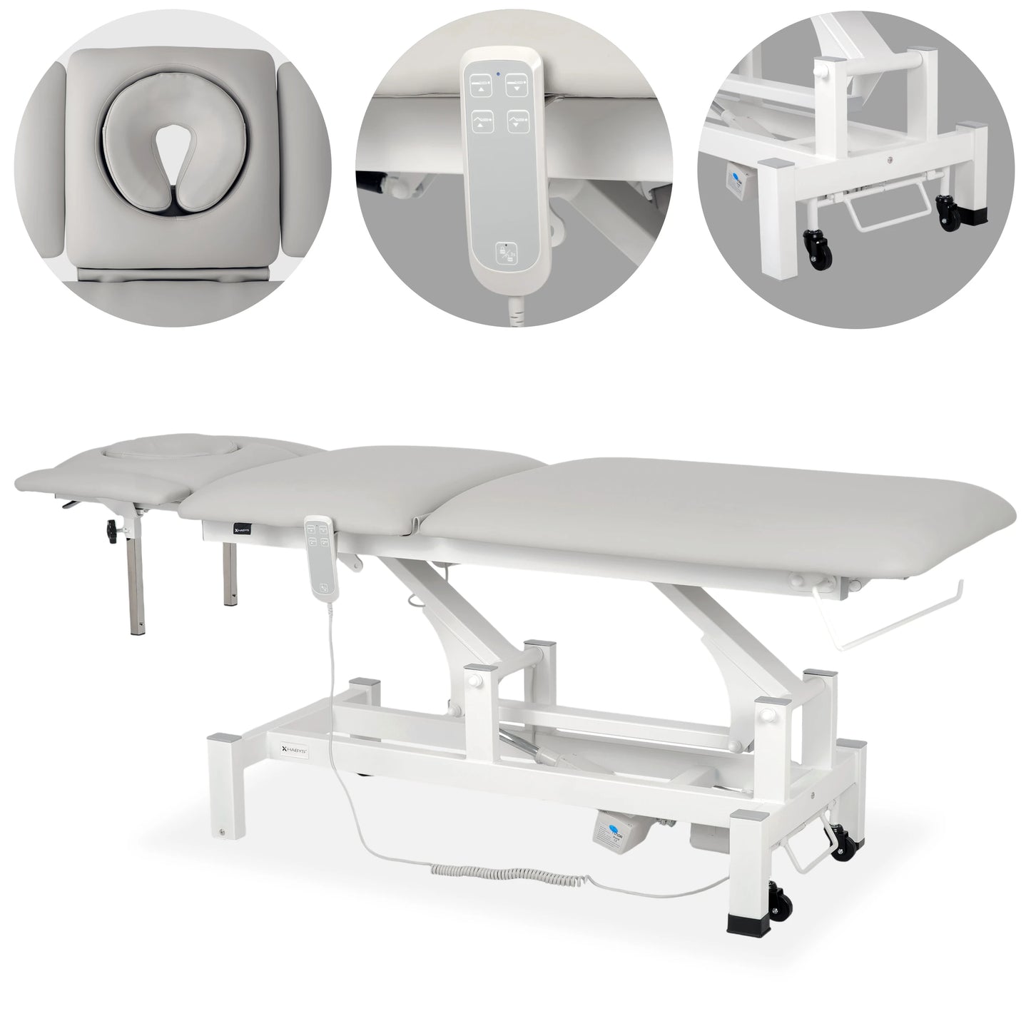 Fortis 5 ERGO treatment table, electric height adjustment with hand remote control, ERGO cushion, k729 light gray