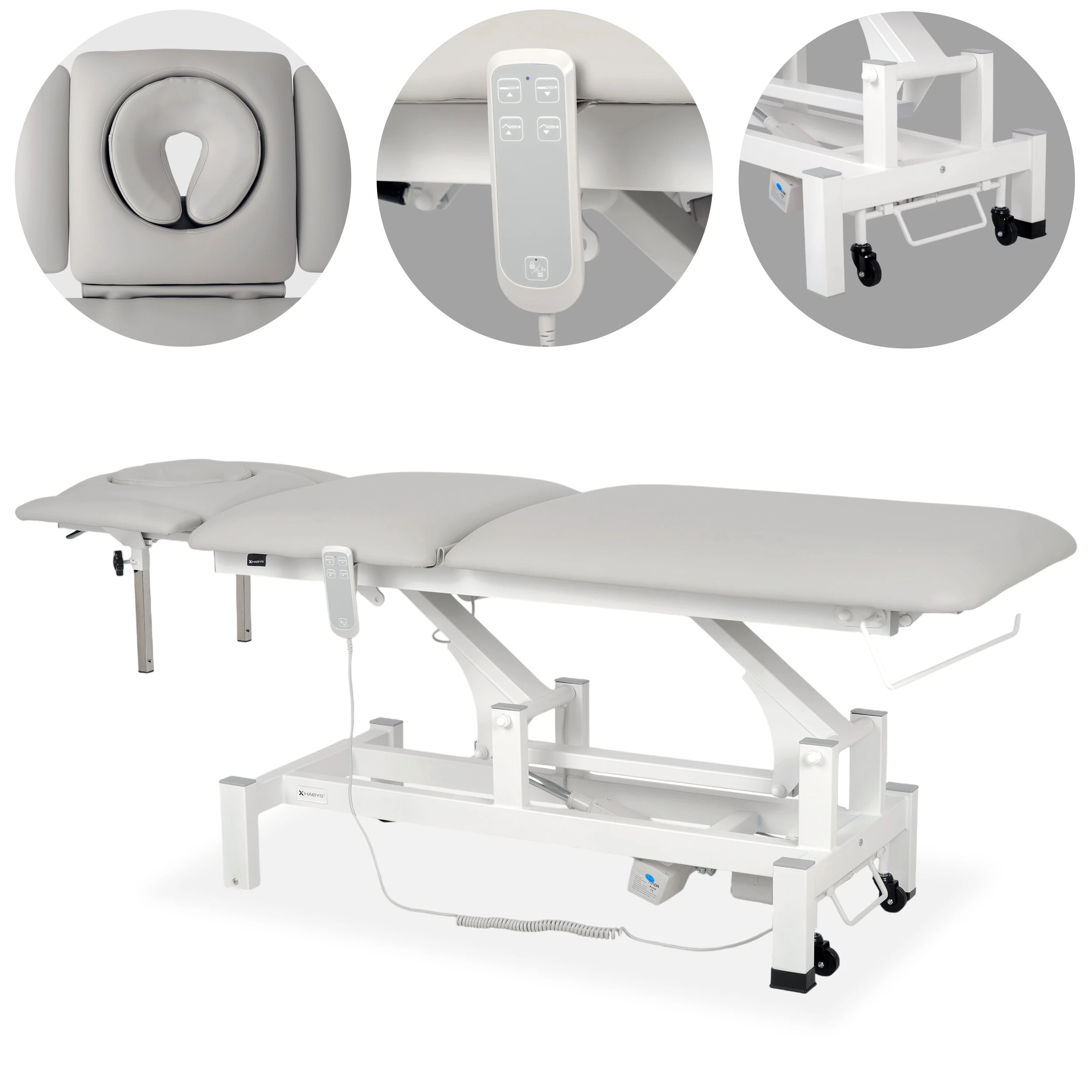 Fortis 5 ERGO treatment table, electric height adjustment with hand remote control, ERGO cushion, k729 light gray