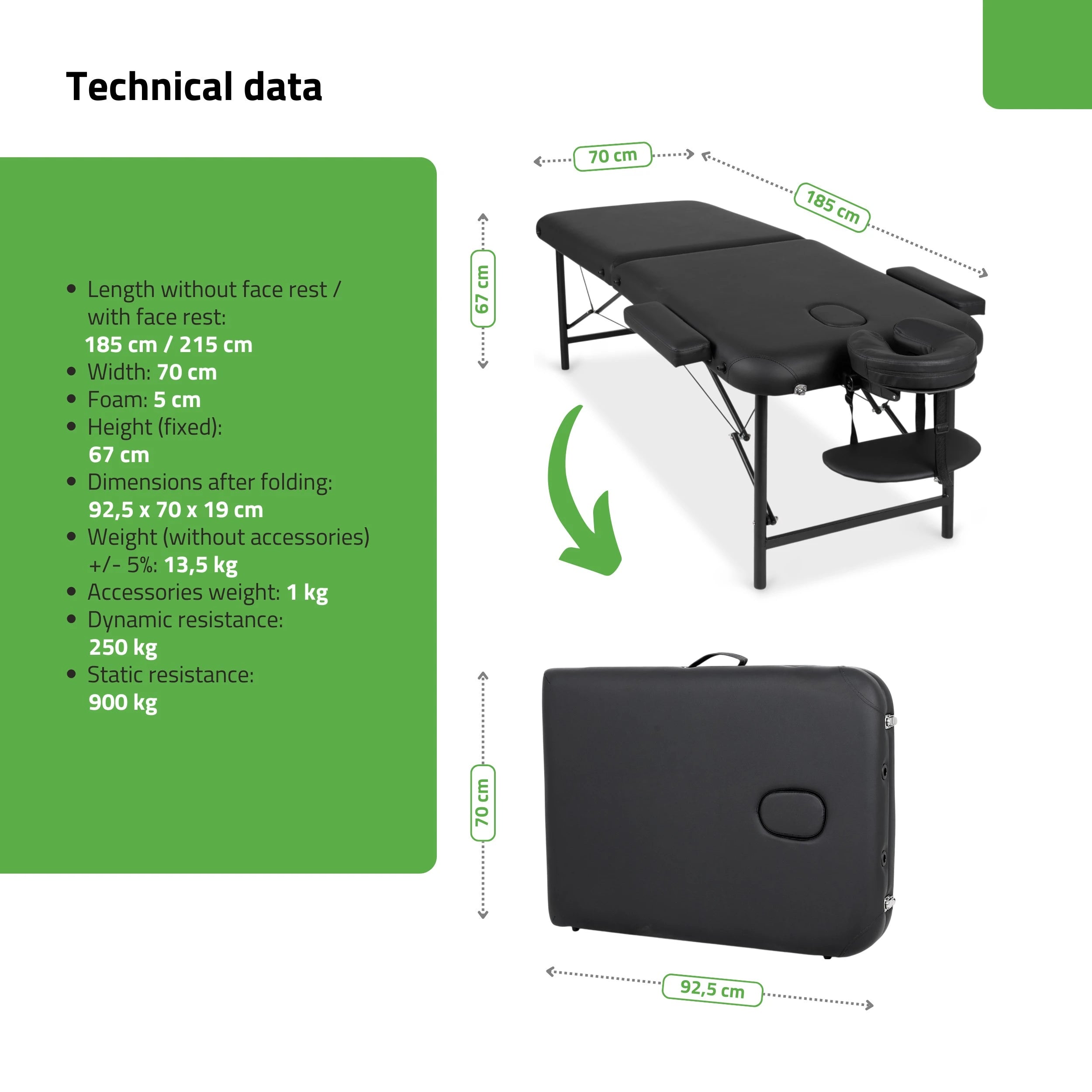 Portable massage table Rico 70 cm Comfy Base k515 black