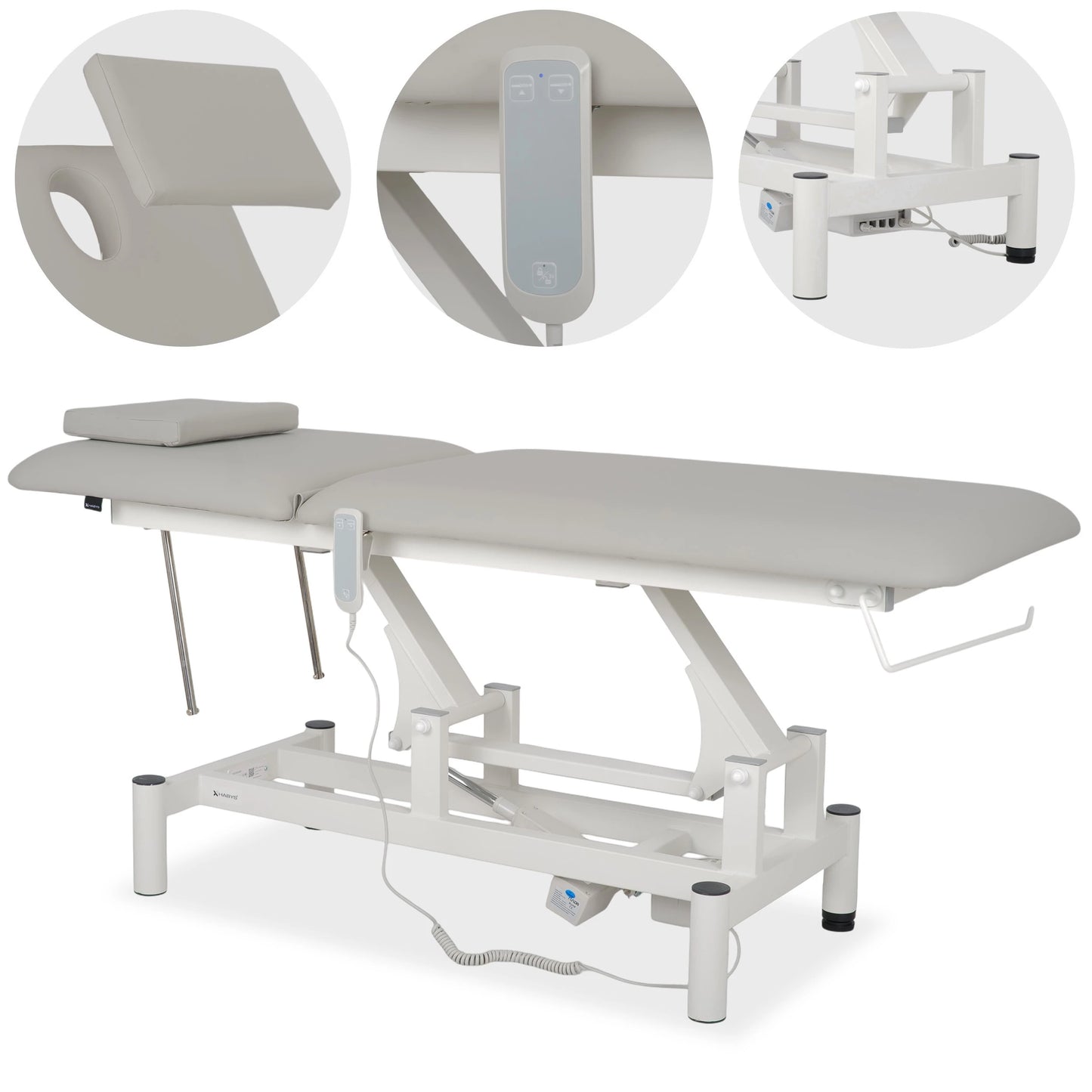 Optima Therapietafel, elektrische hoogteverstelling met handafstandsbediening, Satin Comfort k729 grijs