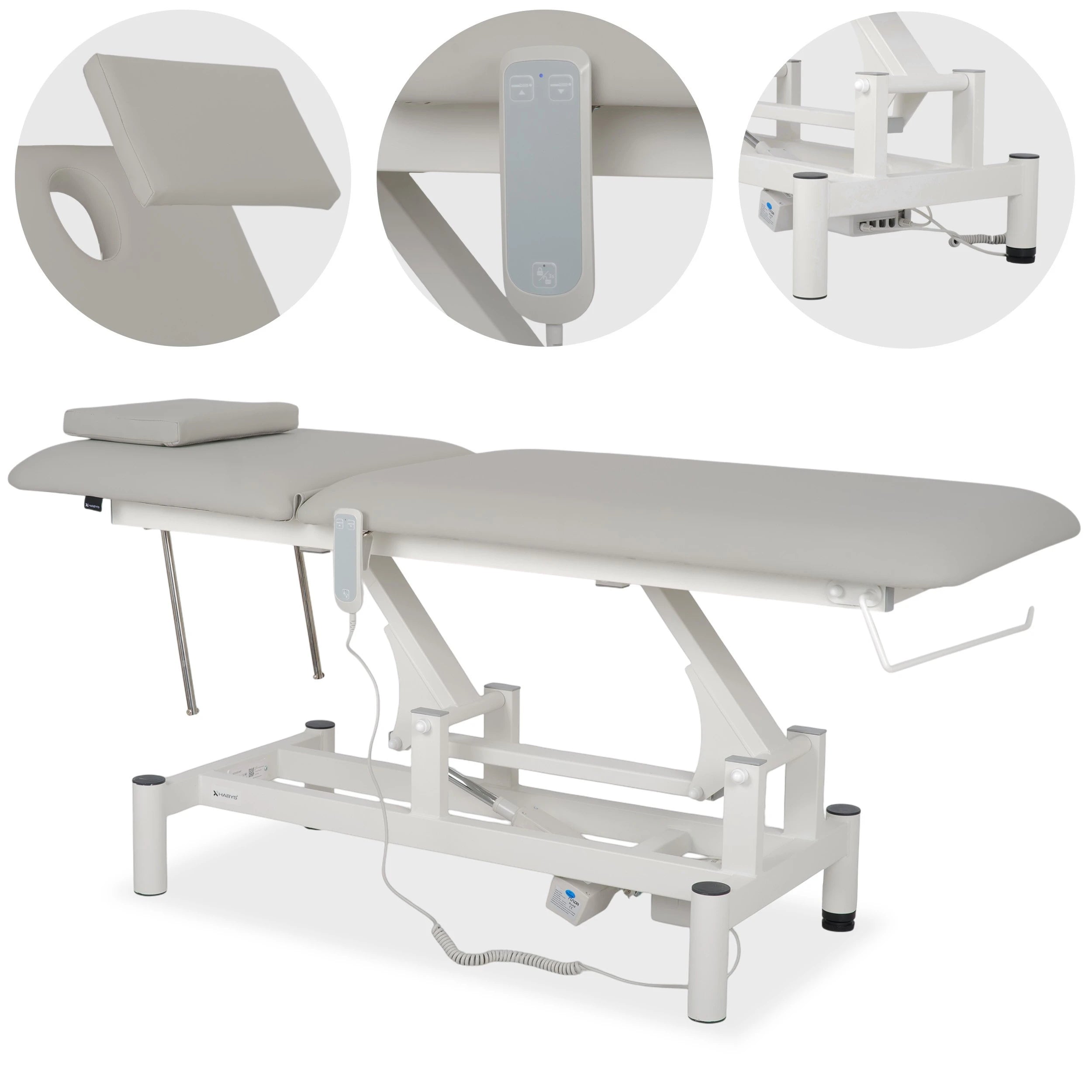 Optima Therapietafel, elektrische hoogteverstelling met handafstandsbediening, Satin Comfort k729 grijs