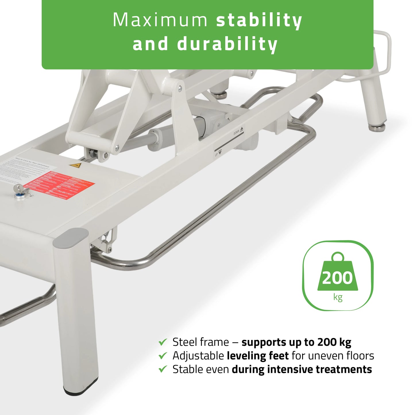 Proxima V2 Ergo therapy table, electric height adjustment with foot control bar, ERGO cushion, Touch Core k322 gray
