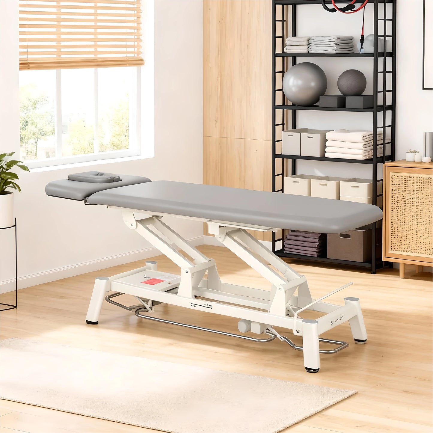 Proxima V2 Ergo therapy table, electric height adjustment with foot control bar, ERGO cushion, Touch Core k322 gray