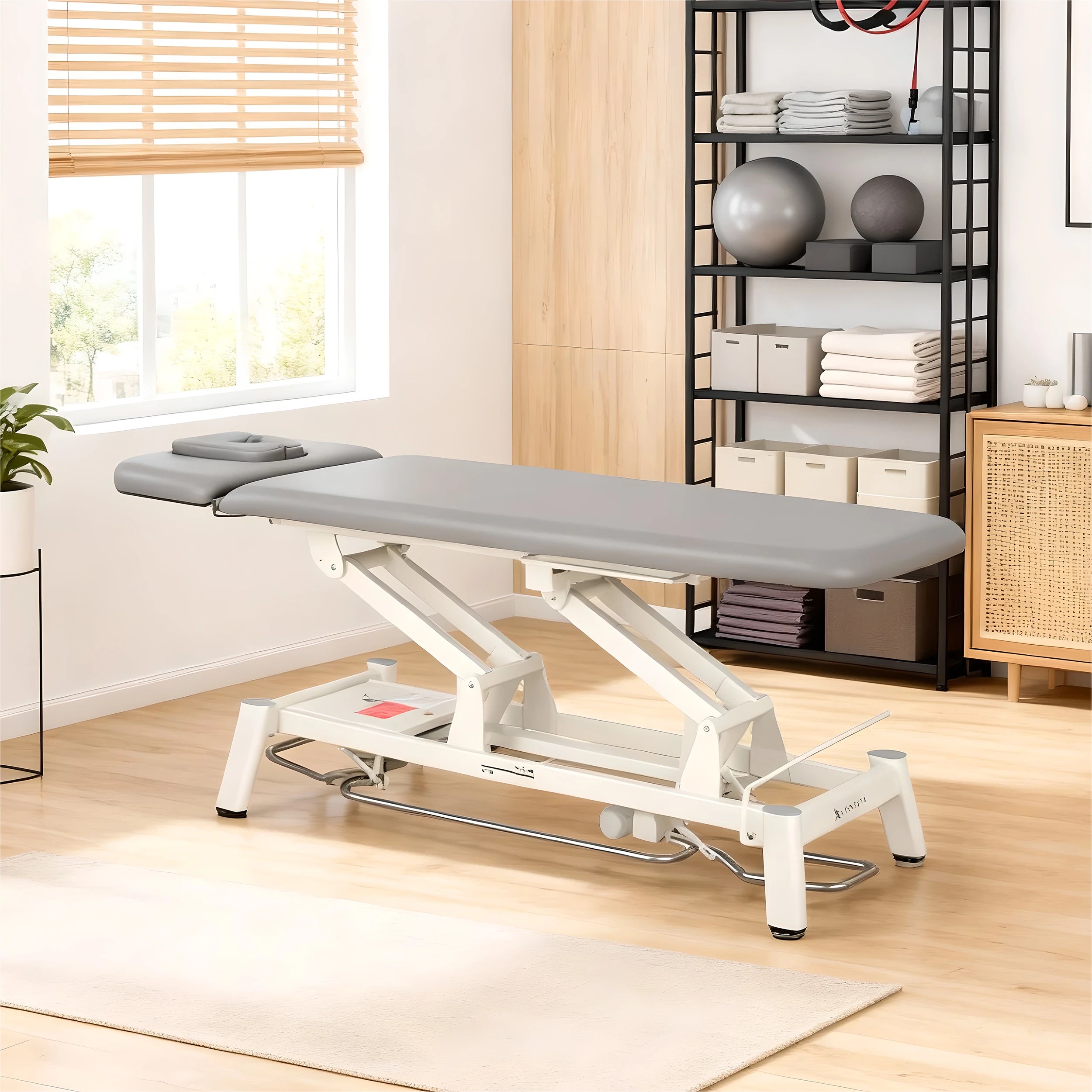 Proxima V2 Ergo therapy table, electric height adjustment with foot control bar, ERGO cushion, Touch Core k322 gray