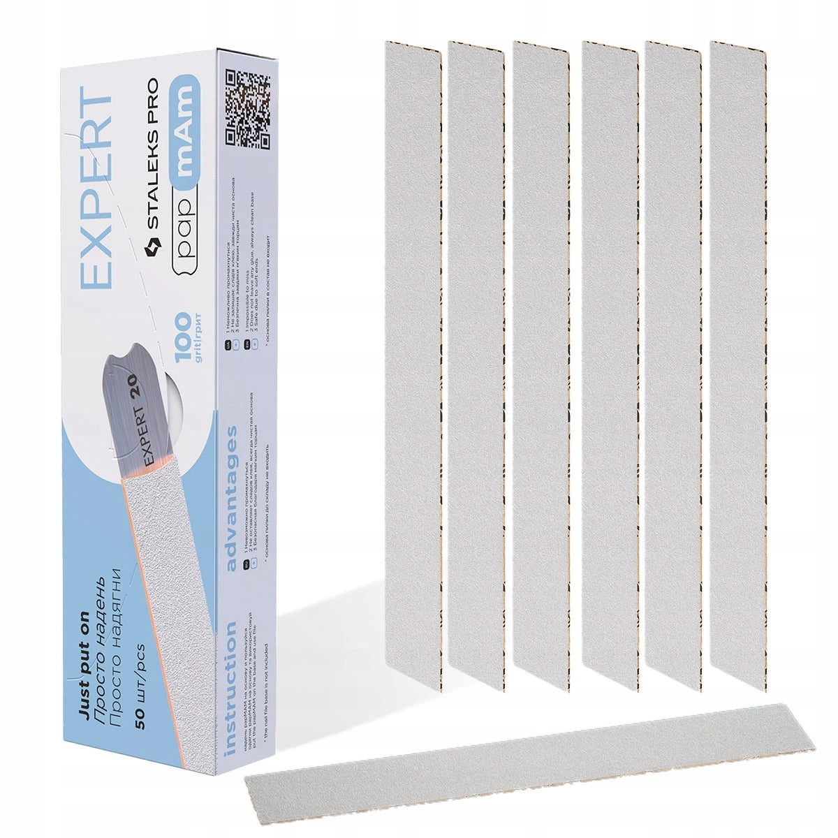 A set of disposable files-cases for a straight nail file base 100 grit (50 pc) [DFCE-22-100W]
