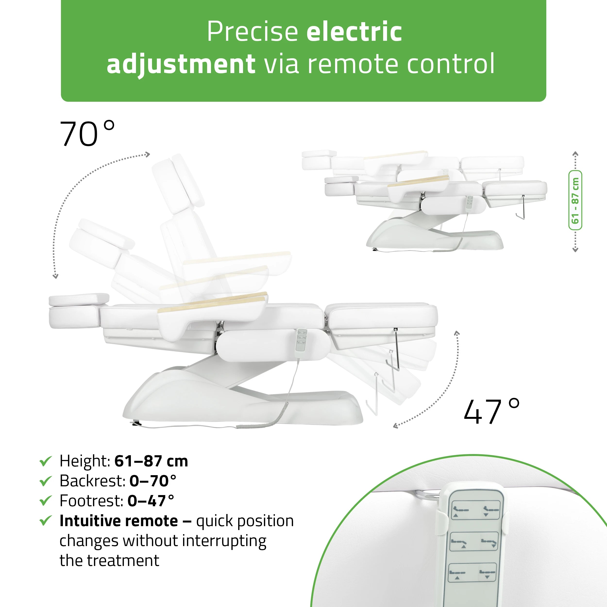 Elektriskā kosmetoloģijas krēsls - kušete Leo PRO 4 Comfy Base k501, balta