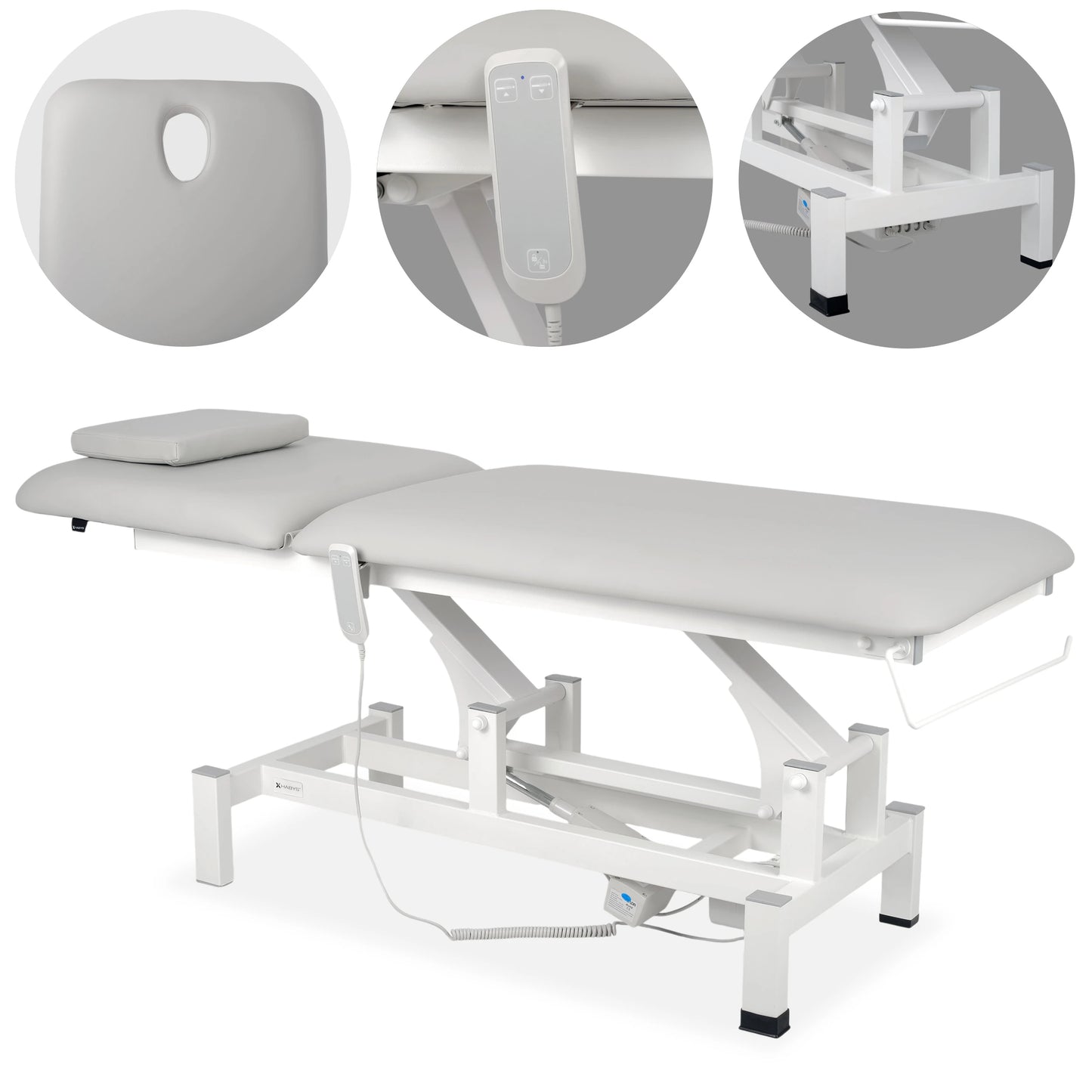 Fortis 2 treatment table, electric adjustment, hand remote control, head cushion, k729 light gray