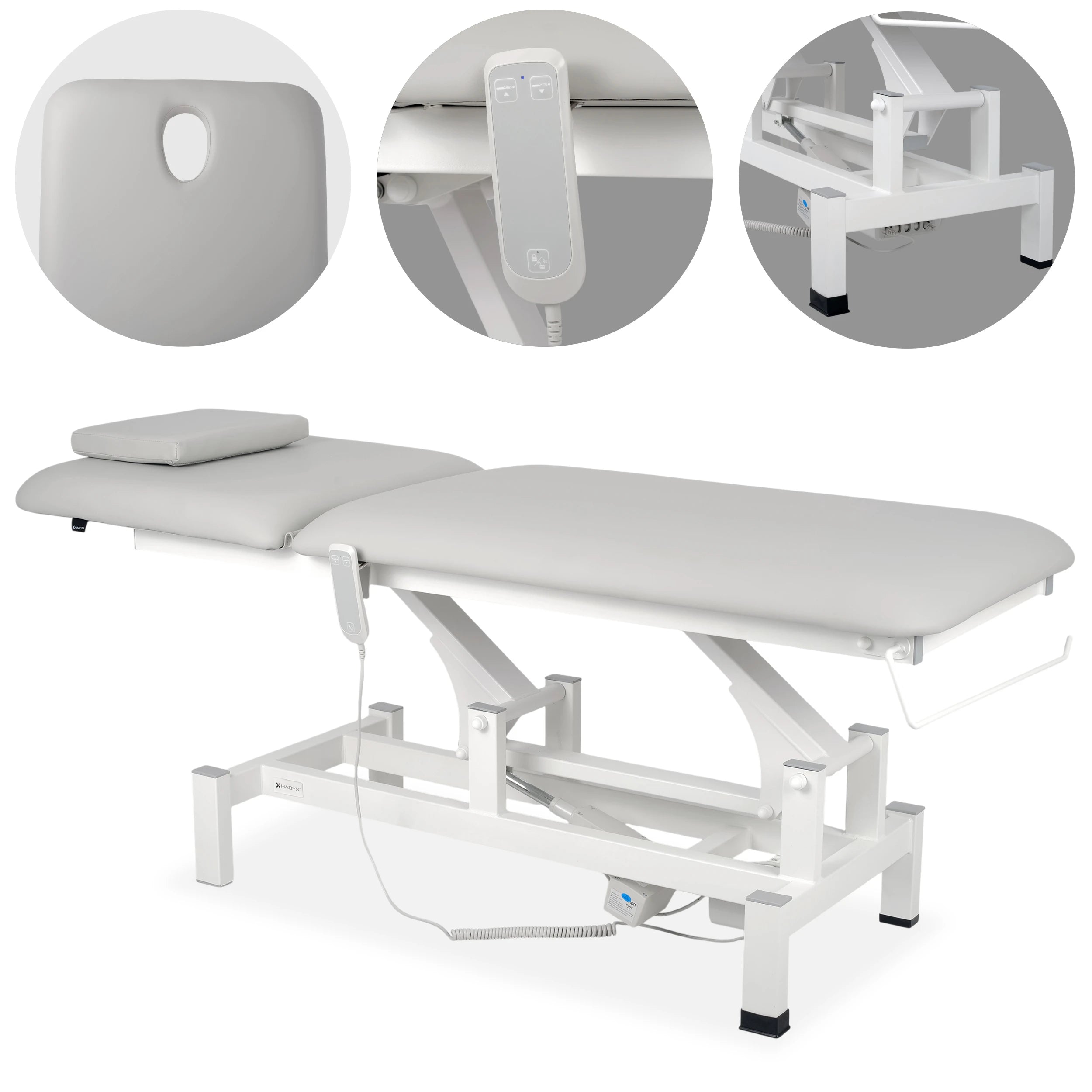 Fortis 2 treatment table, electric adjustment, hand remote control, head cushion, k729 light gray