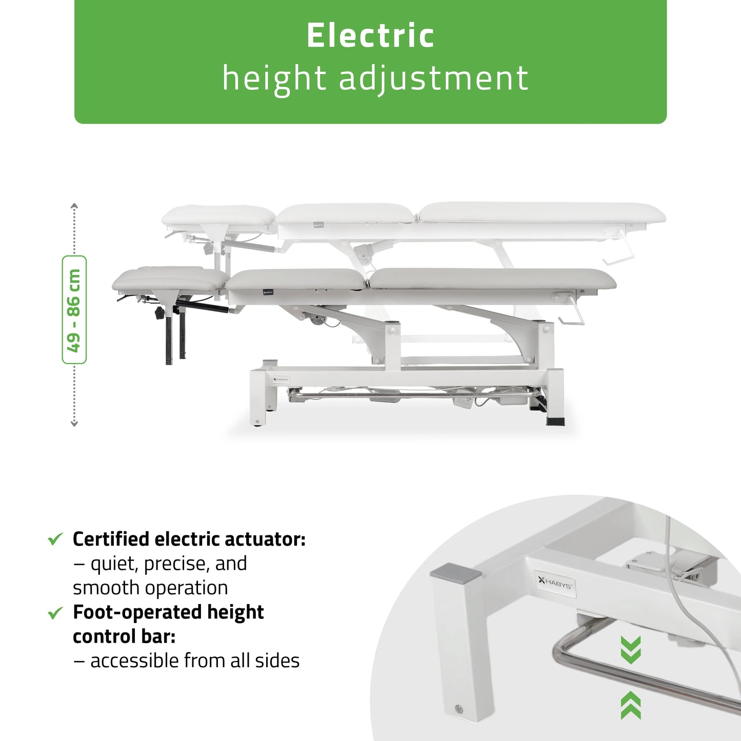 Fortis 5 ERGO Behandeltafel, elektrische hoogteverstelling met voetbalkabel, ERGO kussen, K729 Lichtgrijs