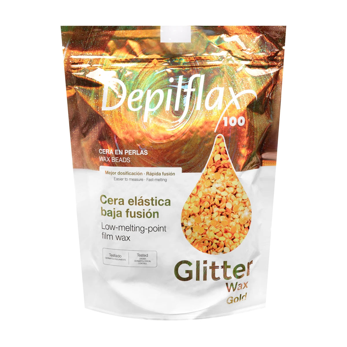 Depilflax 100 Elastīgs epilācijas vasks ar zemu kušanas temperatūru, pērļu zelts, 1000g