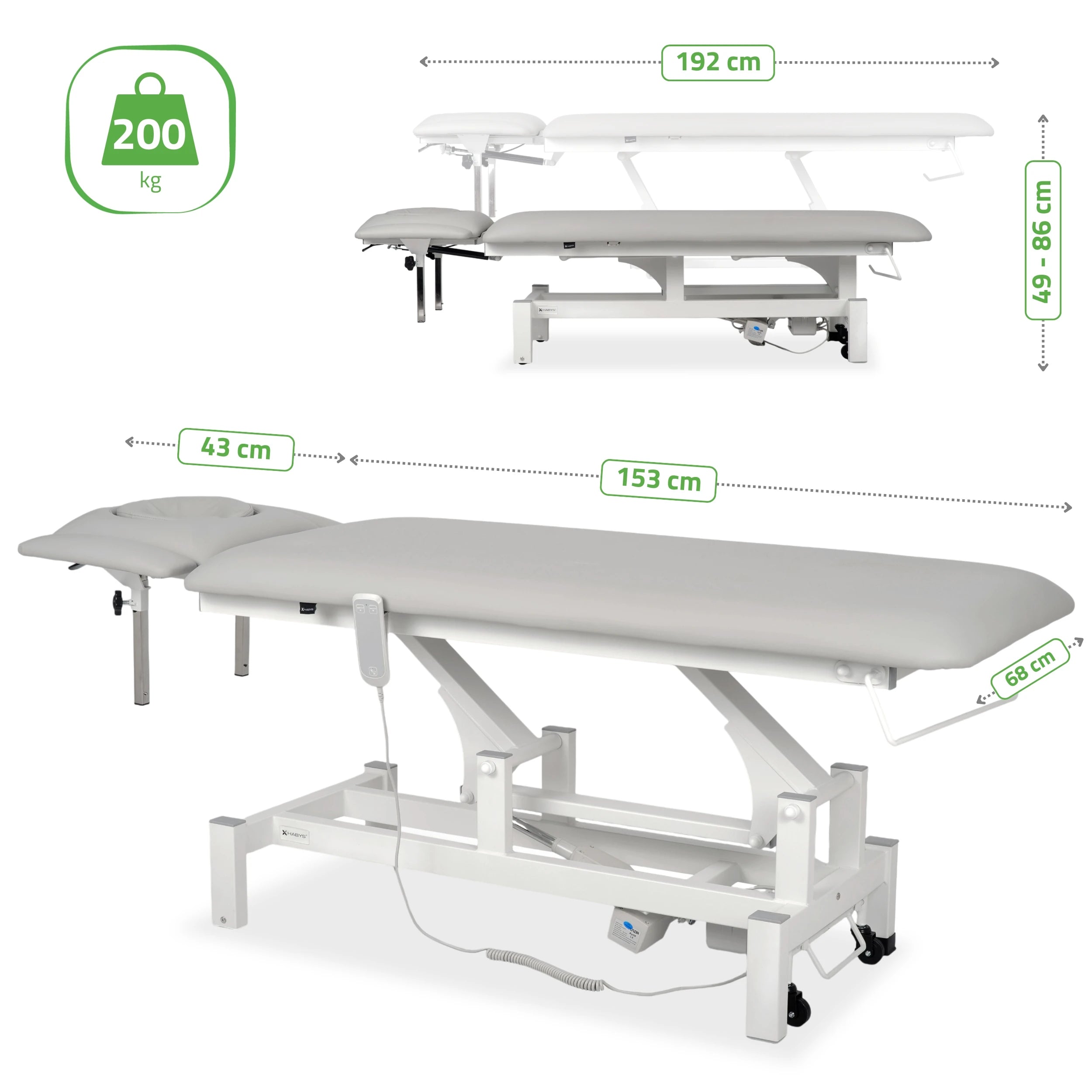 Fortis 4 ERGO Elektrische Therapieliege, mit Handfernbedienung und Höhenverstellung, ERGO Polsterung, k729 Hellgrau