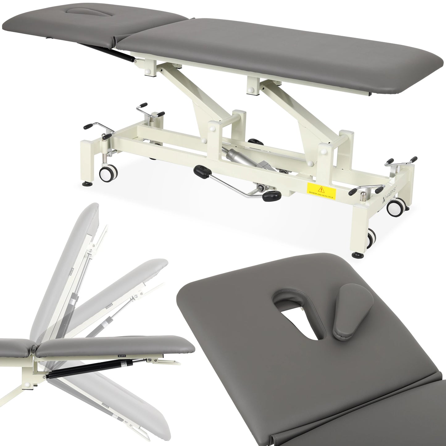 Ultima H2 therapy table, hydraulique adjustment, wheels, PVC gris