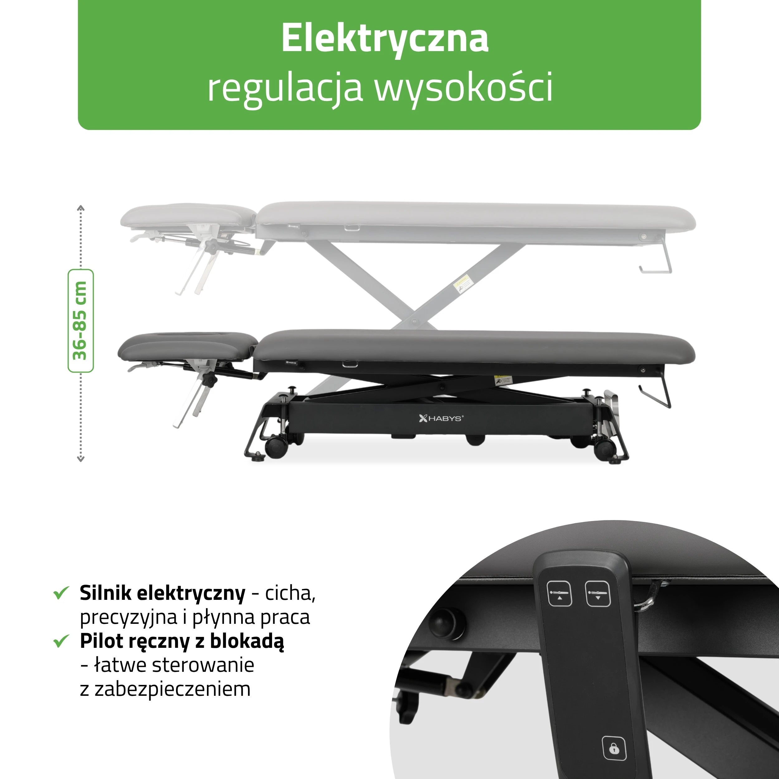 Evero Cross X4 ERGO therapy table, electric height adjustment with hand remote control, ERGO cushion, Touch Core k322 gray