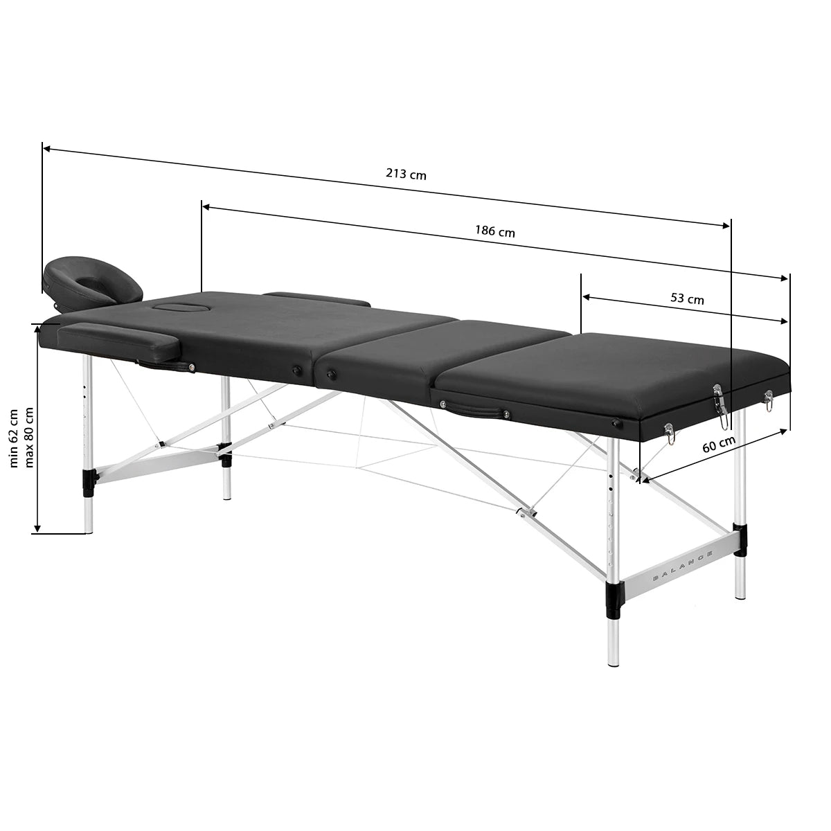 BALANCE aluminium folding massage table 3 segment black