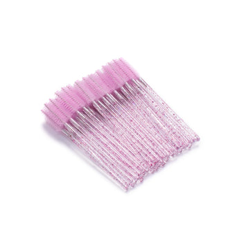 Silicone brush for eyelashes and eyebrows, - pink glitter 50 pcs