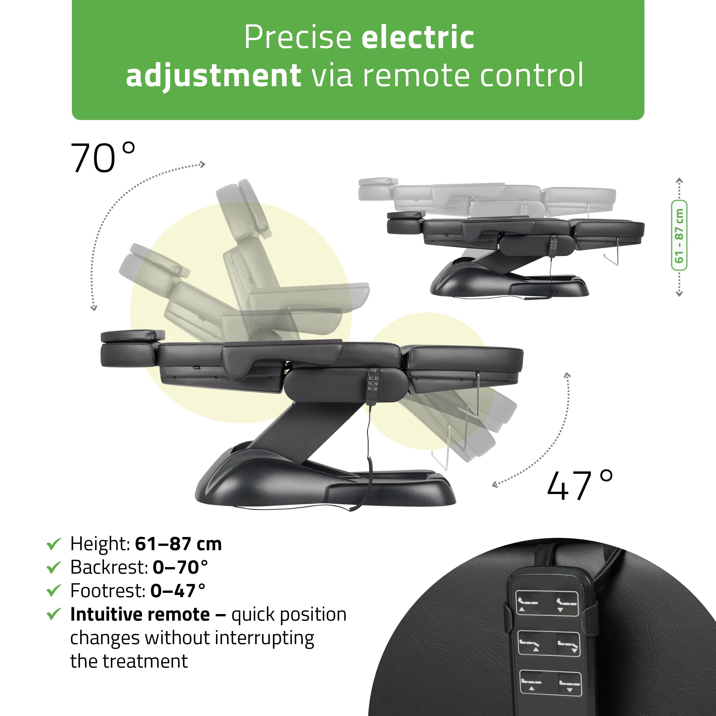 Elektriskā kosmetoloģijas krēsls - kušete Leo PRO 4 Comfy Base k515, melna