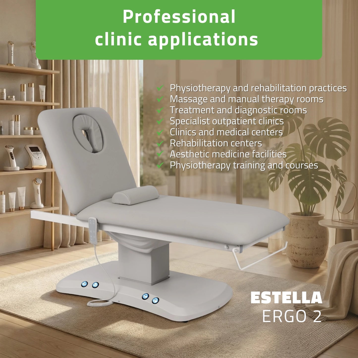Electric treatment table Estella ERGO 2, Grey – 2 Motors