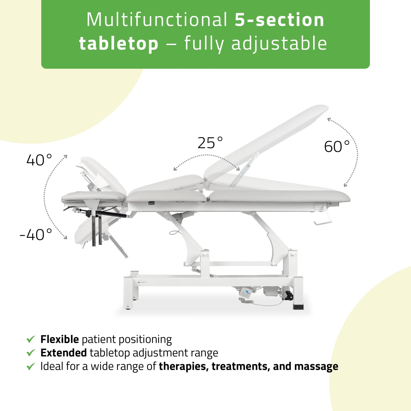 Fortis 5 ERGO treatment table, electric height adjustment with hand remote control, ERGO cushion, k729 light gray