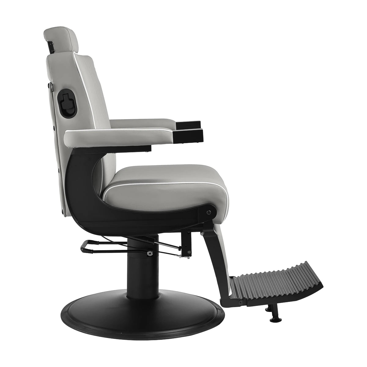 Gabbiano Levi barber chair with black frame gray with stitching at the back