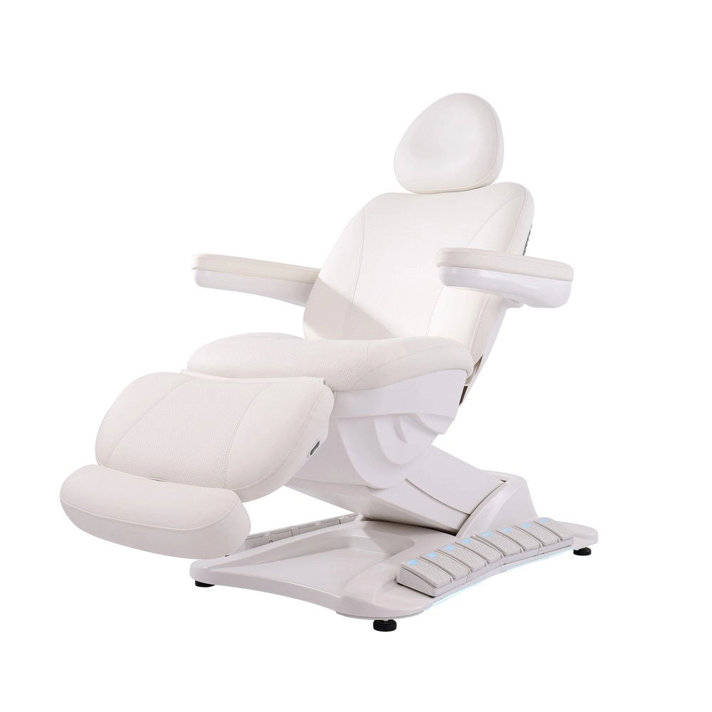 GIR + – Electric aesthetic chair with 4 independent motors, upholstered in white PU, equipped with a heating system.