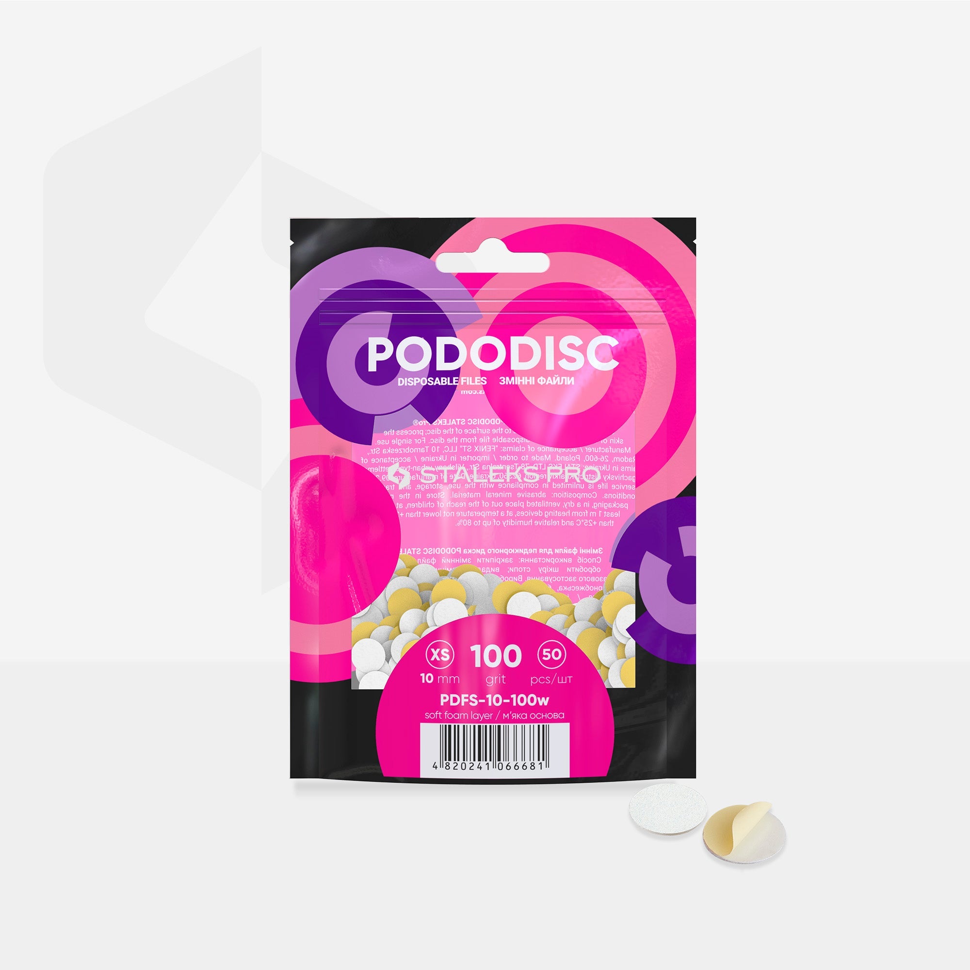 Staleks Expert 10 Pododisc XS Līpīgās nagu vīles pedikīrai ar mīkstu putas slāni, 100 graudu, 10 mm (50 gab.)